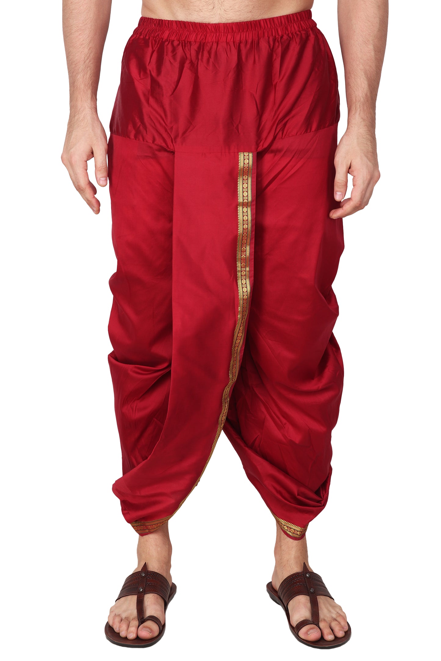 Maroon Dhoti with Pocket - Elastic Waist Free Size Dhoti for Men
