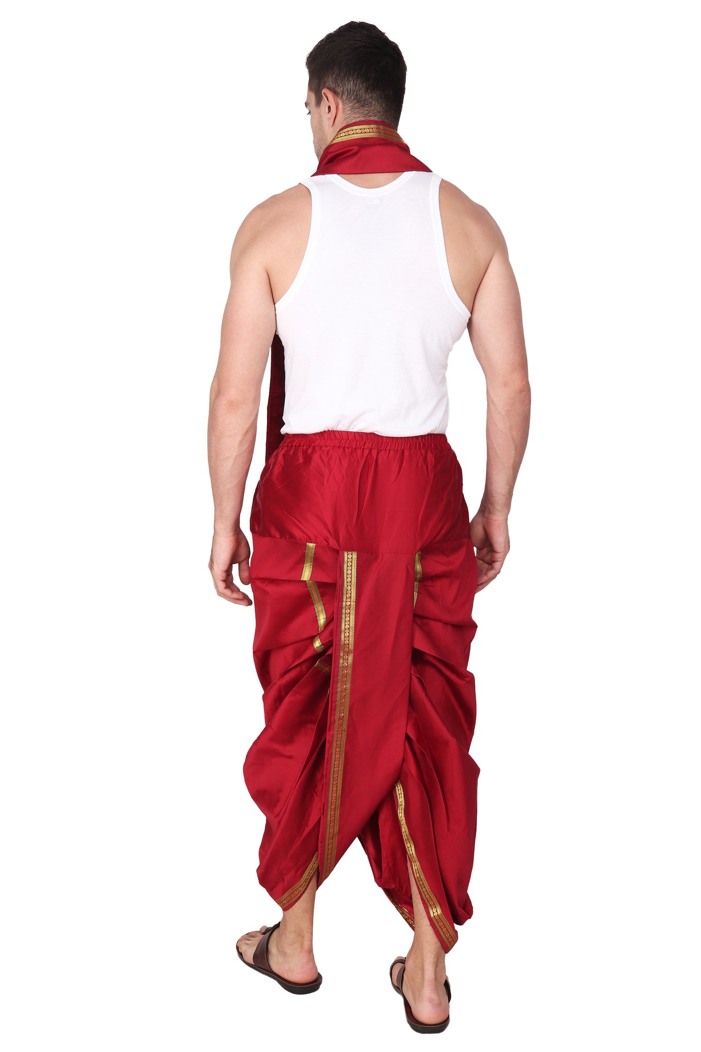 Maroon Dhoti with Pocket - Elastic Waist Free Size Dhoti for Men