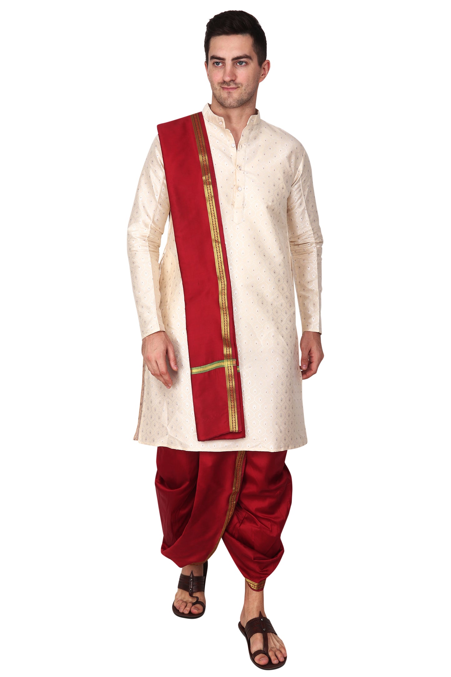 Maroon Dhoti with Pocket - Elastic Waist Free Size Dhoti for Men
