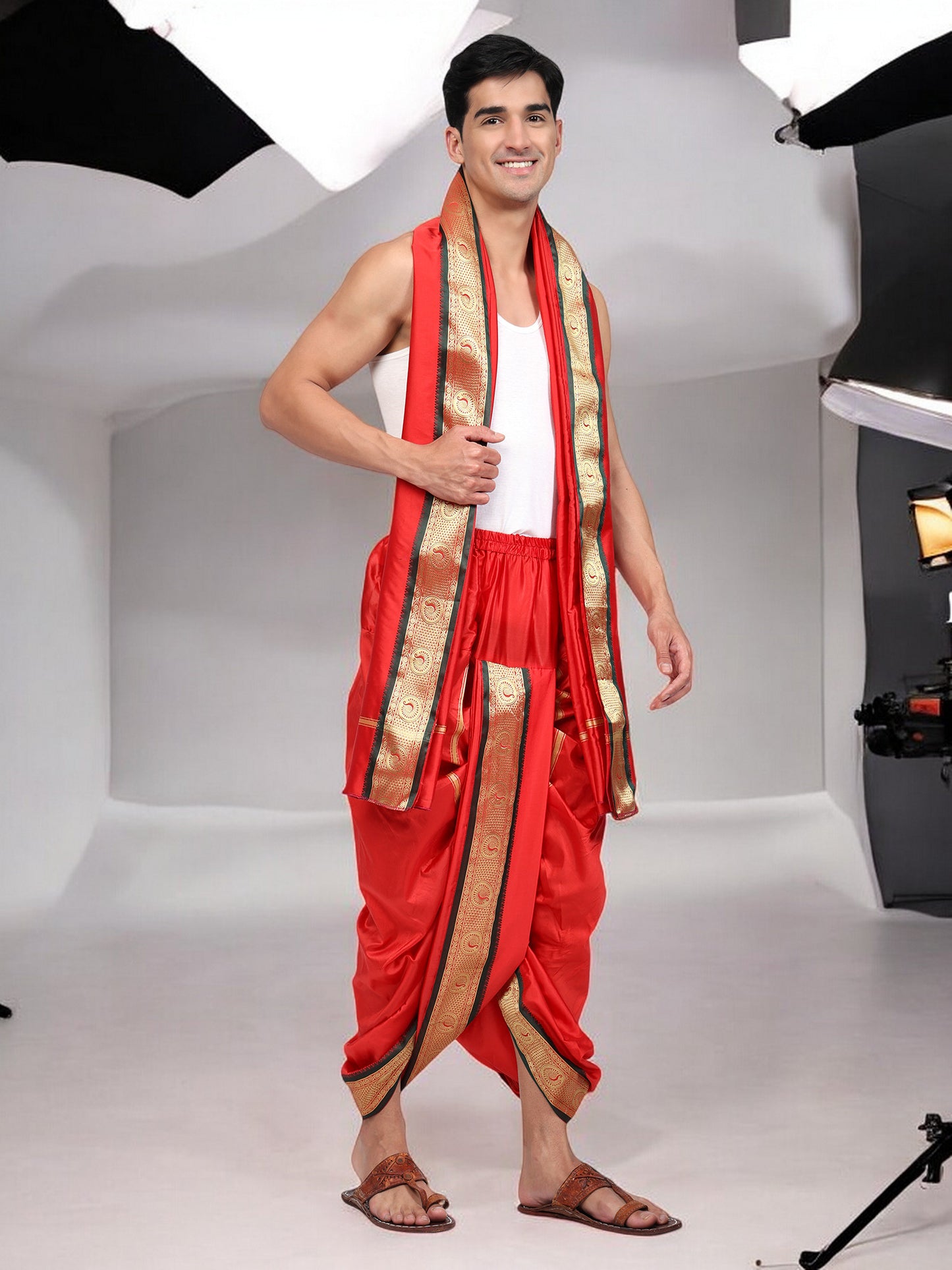 Silk Dhoti for Men - Readymade - Dhoti Angwastra Set