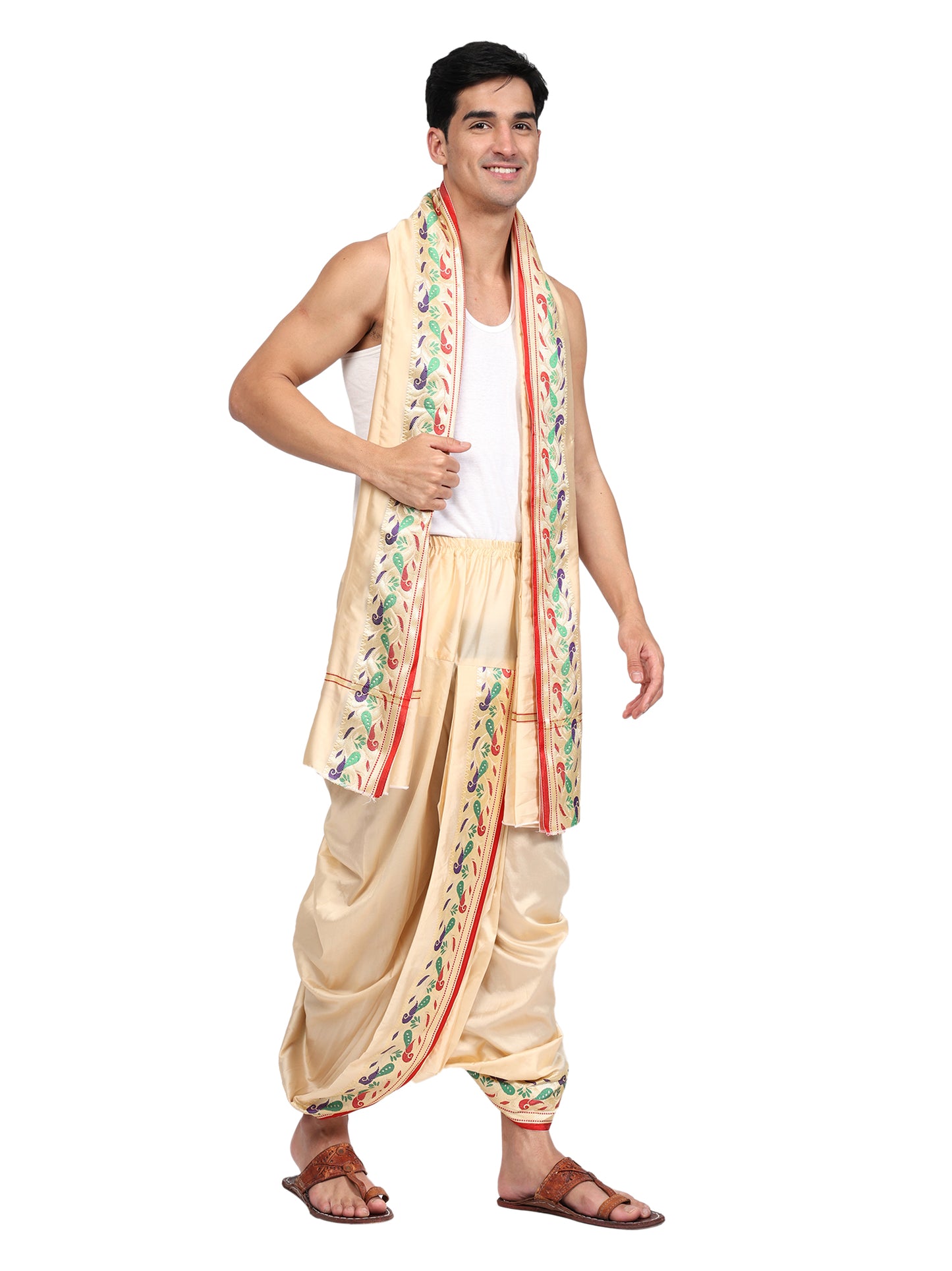 Gold-Sandal Color Pre-Stitched Dhoti Set