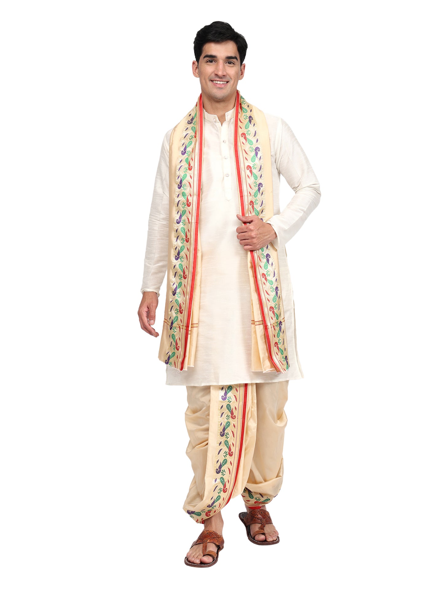 Gold-Sandal Color Pre-Stitched Dhoti Set