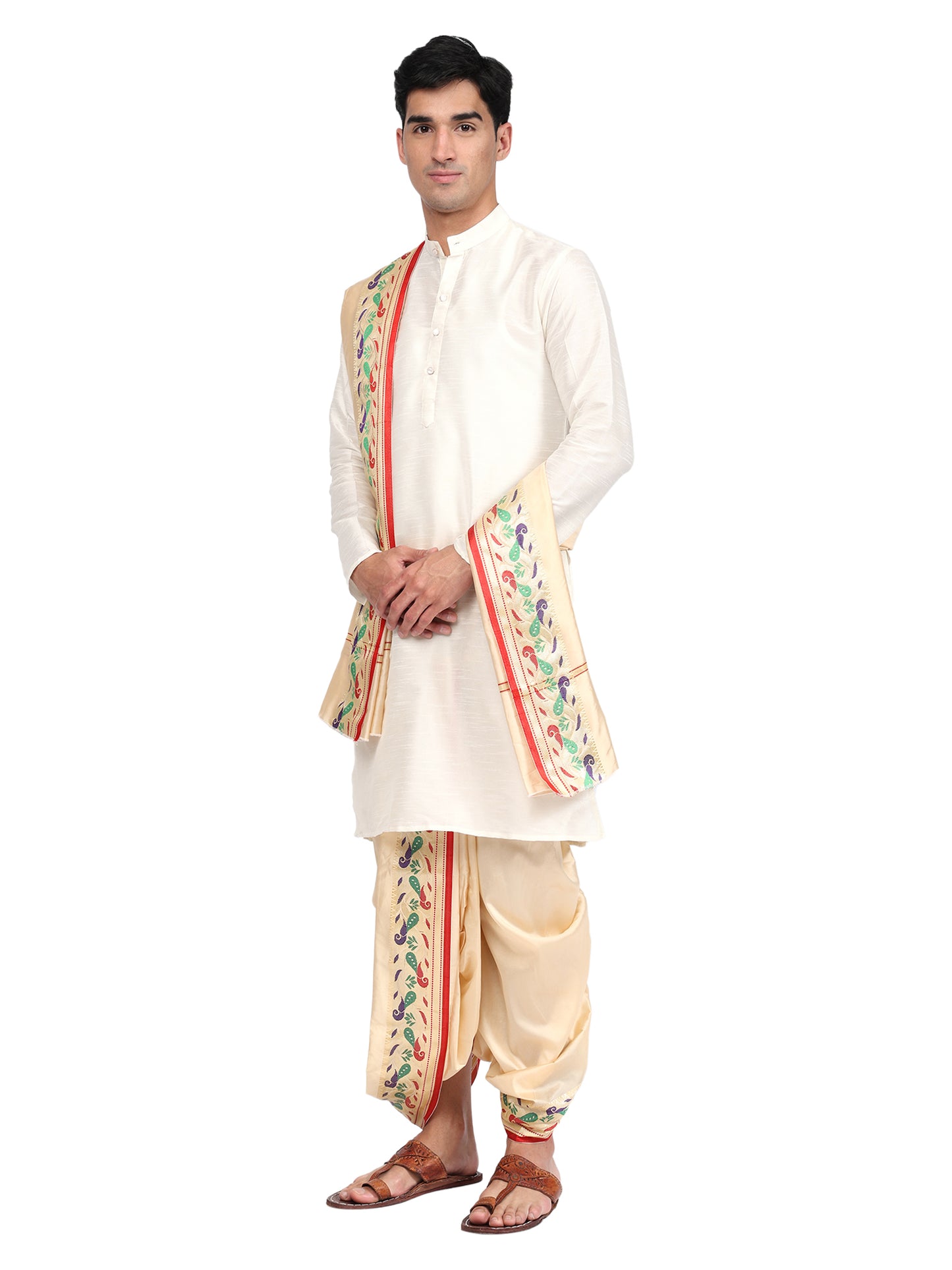 Gold-Sandal Color Pre-Stitched Dhoti Set