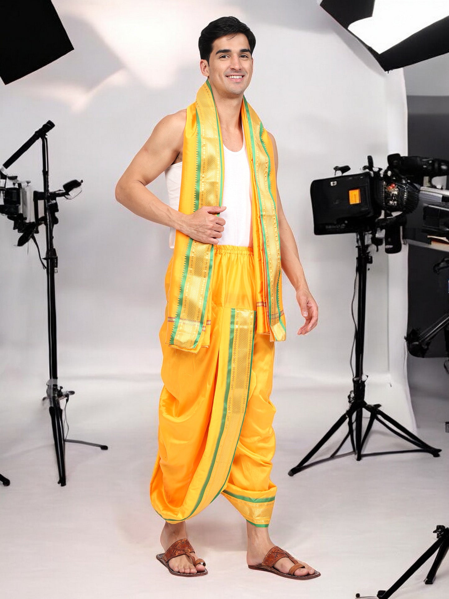 Silk Dhoti for Men - Readymade - Dhoti Angwastra Set