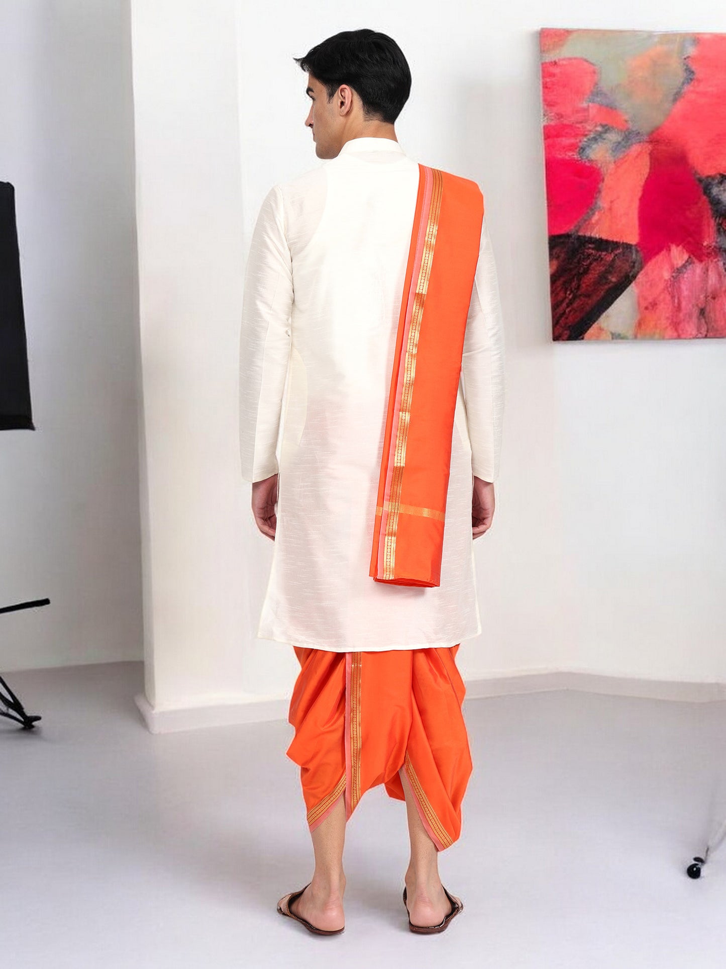 Dhoti Pant for Men - Silk Dhoti with Stole - Ready Dhoti Set