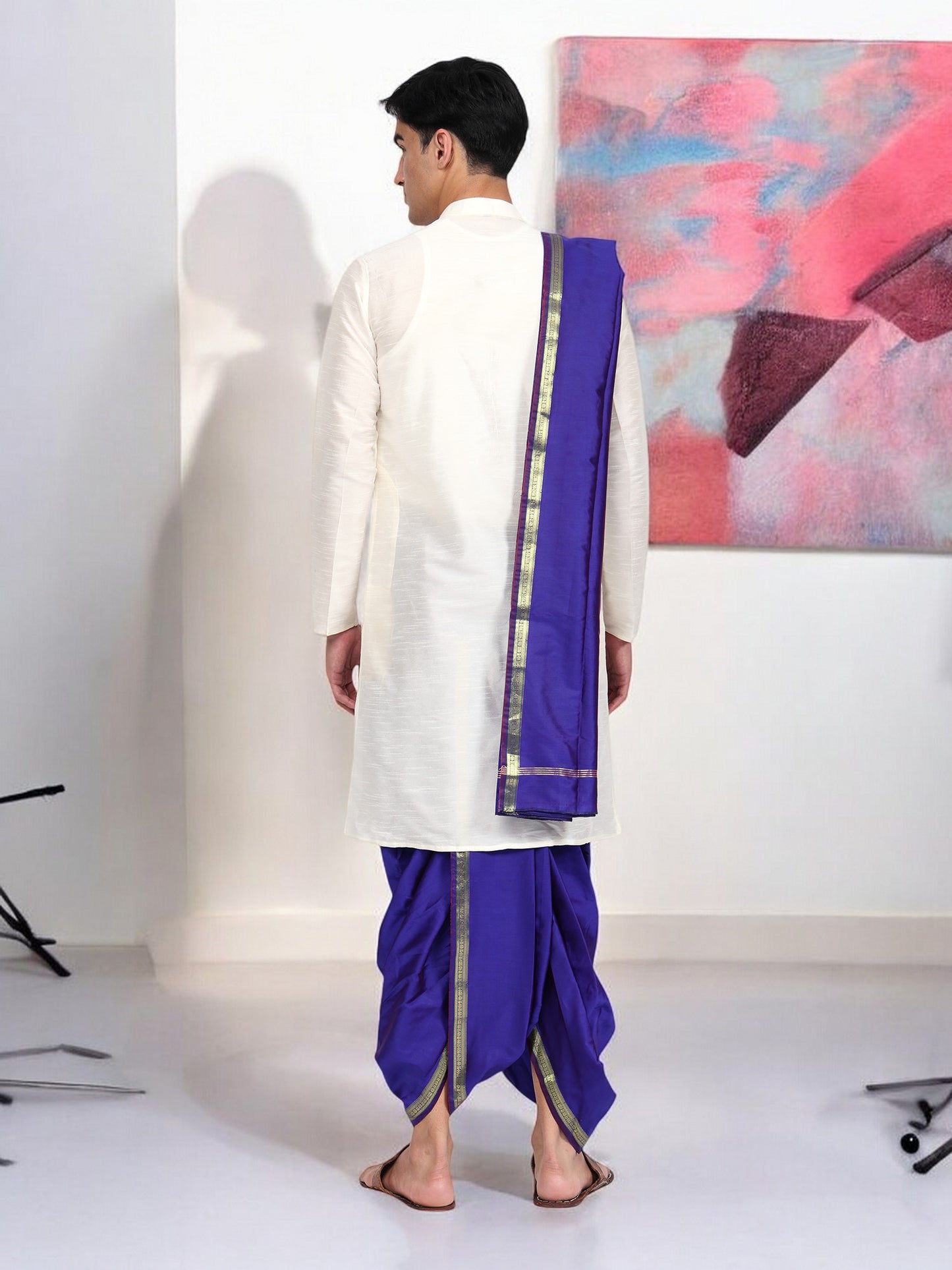 Dhoti Pant for Men - Silk Dhoti with Stole - Ready Dhoti Set