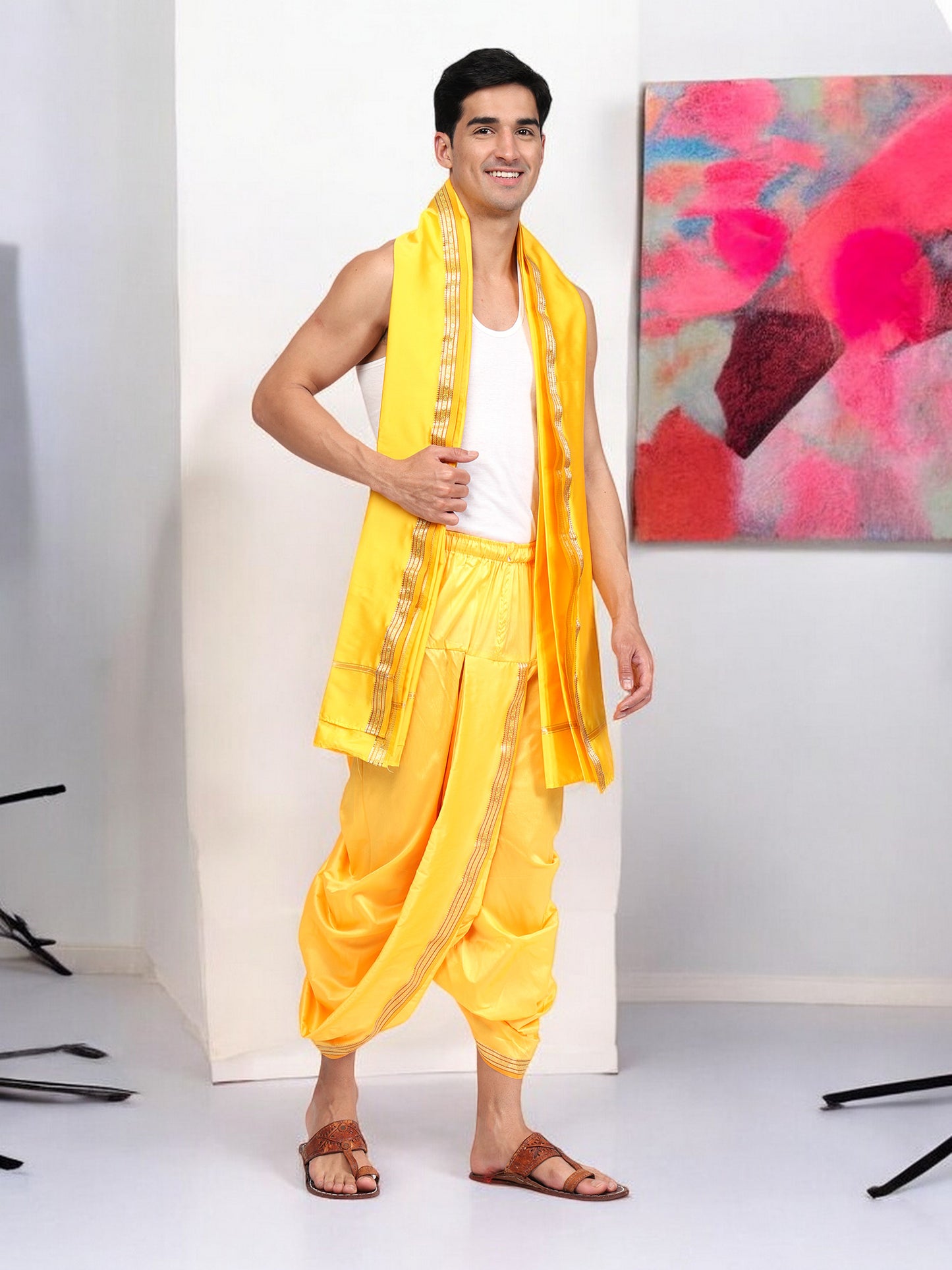 Dhoti Pant for Men - Silk Dhoti with Stole - Ready Dhoti Set