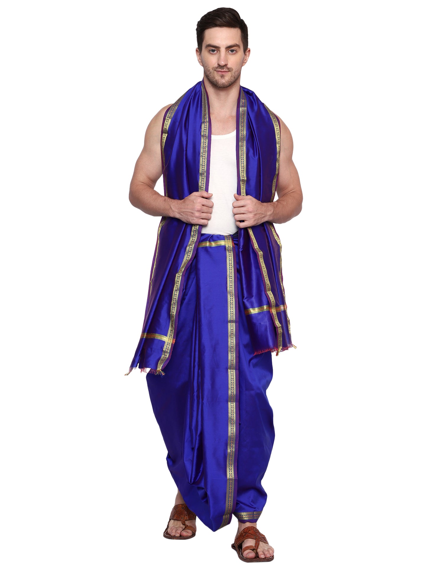 Unstitched Silk Dhoti with Stole Set - 4.25 Mtr Dhoti and 2.25 Mtr Angwastra