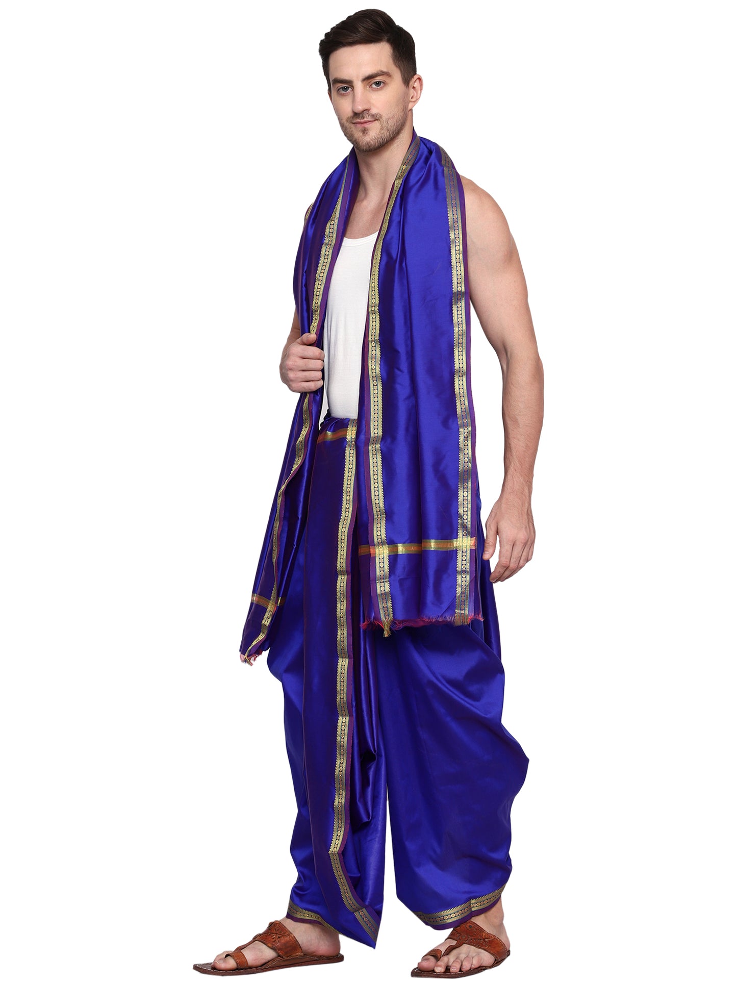 Unstitched Silk Dhoti with Stole Set - 4.25 Mtr Dhoti and 2.25 Mtr Angwastra