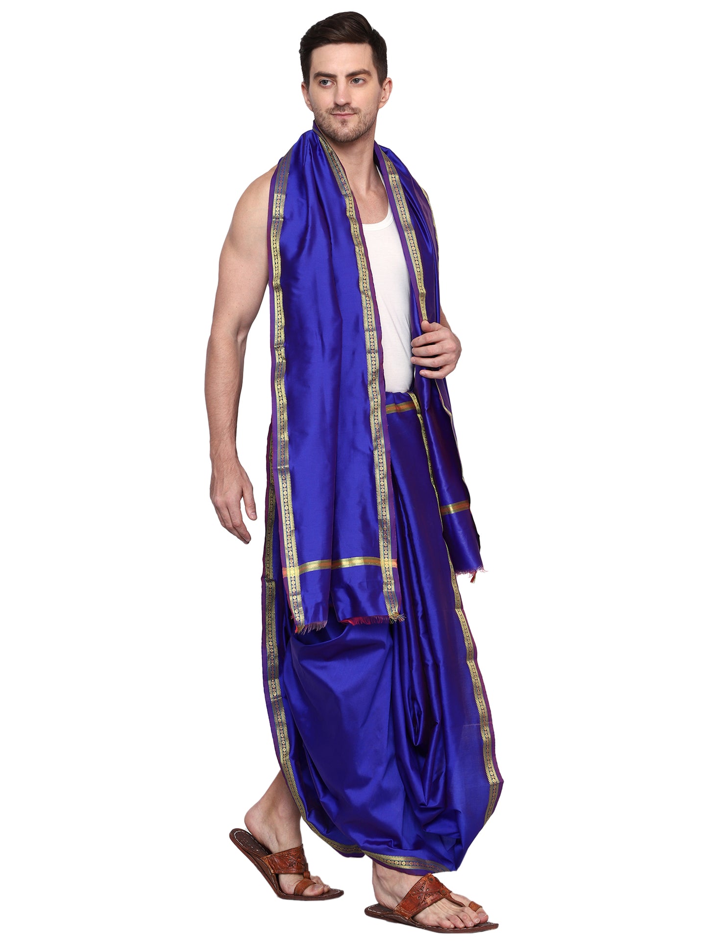 Unstitched Silk Dhoti with Stole Set - 4.25 Mtr Dhoti and 2.25 Mtr Angwastra