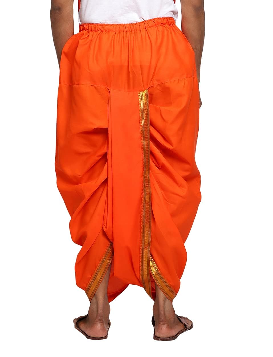 Men's Readymade Elastic Cotton Silk Dhoti for men, Free Size (Ready-to-wear-Dhoti)