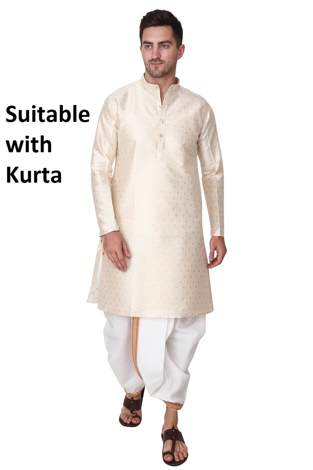 Men's Readymade Elastic Cotton Silk Dhoti for men, Free Size (Ready-to-wear-Dhoti)