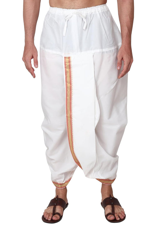 Men's Readymade Elastic Cotton Silk Dhoti for men, Free Size (Ready-to-wear-Dhoti)