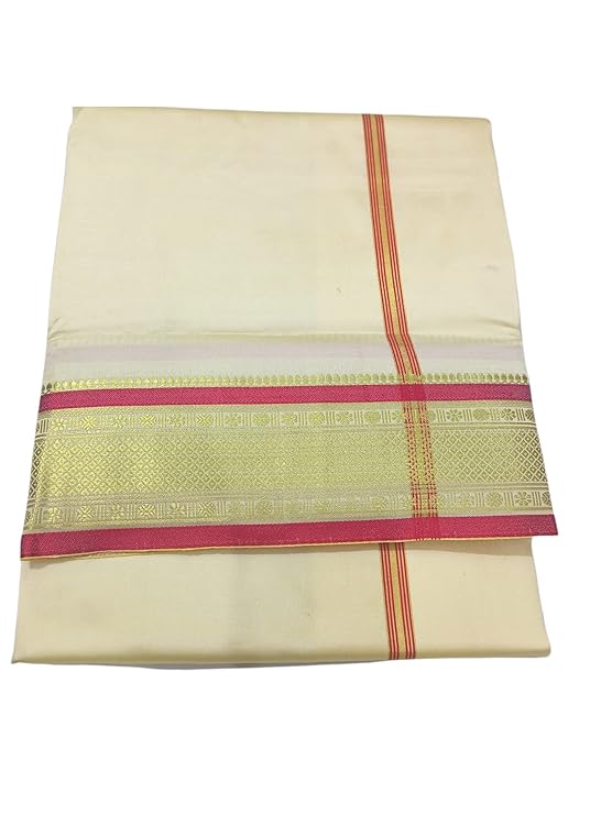 White-Cream Color Silk Dhoti Set