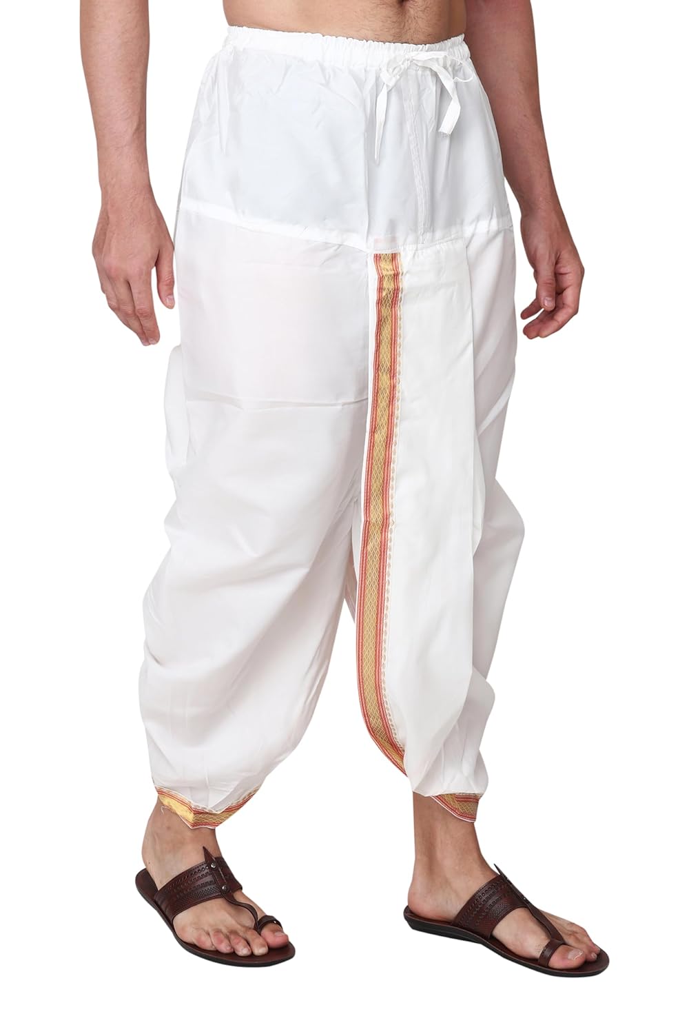 Men's Readymade Elastic Cotton Silk Dhoti for men, Free Size (Ready-to-wear-Dhoti)