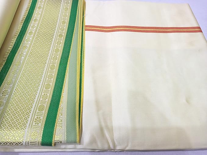 White-Cream Color Silk Dhoti Set