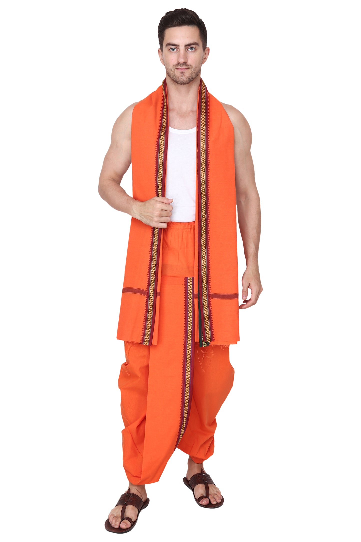 Pure Cotton Ready to Wear Stitched Velcro Dhoti for Men