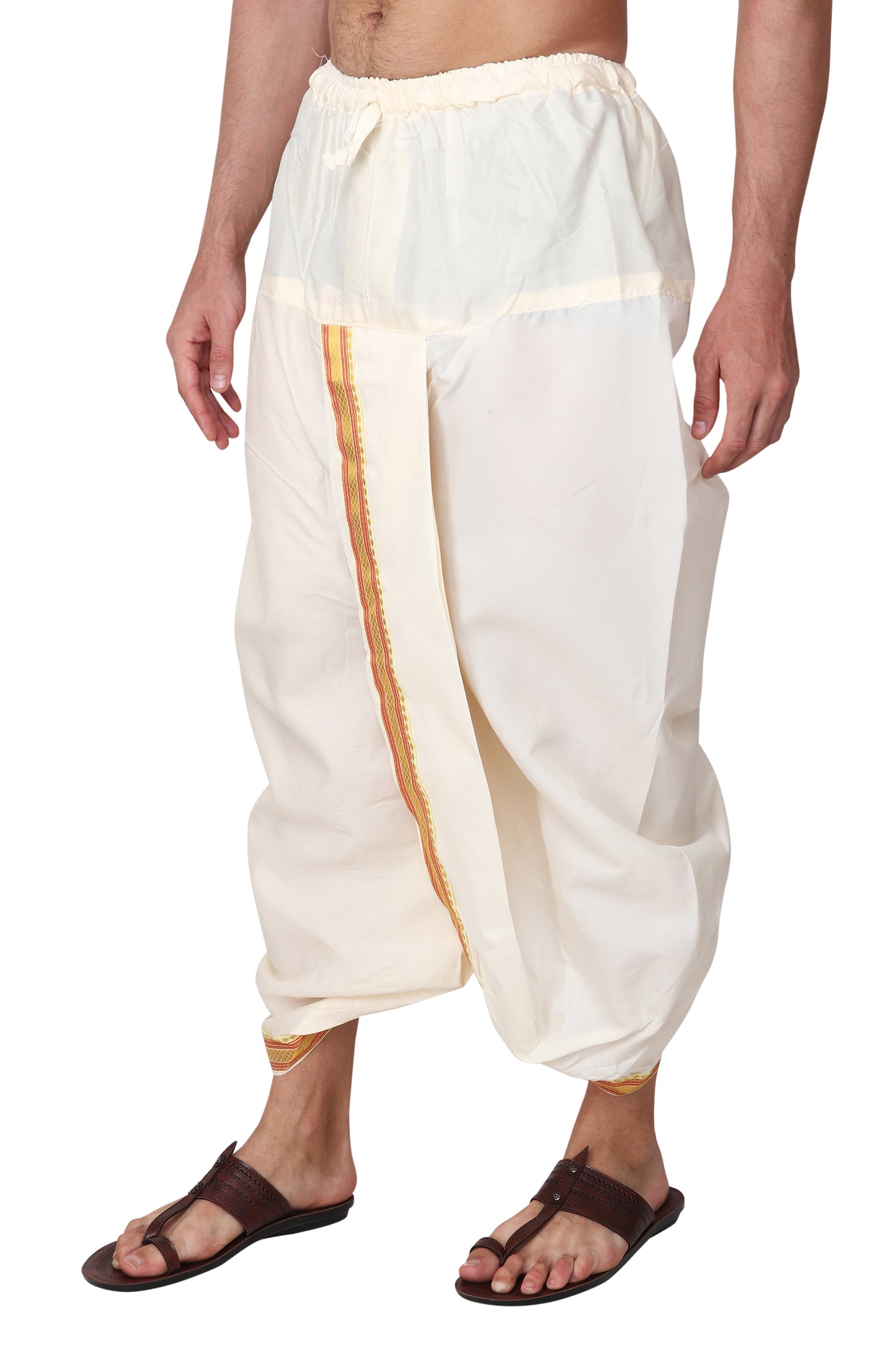 Men's Readymade Elastic Cotton Silk Dhoti for men, Free Size (Ready-to-wear-Dhoti)