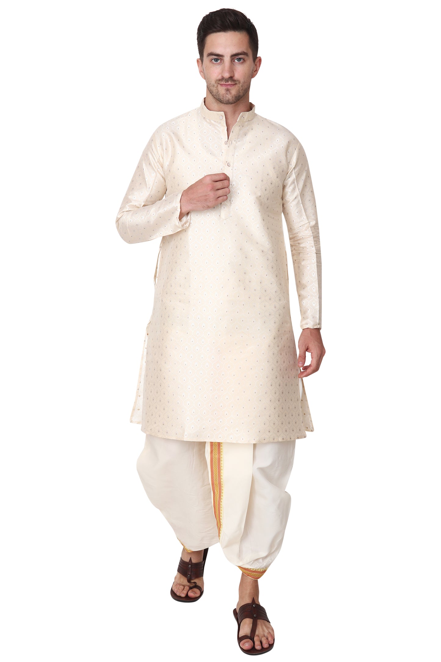 Men's Readymade Elastic Cotton Silk Dhoti for men, Free Size (Ready-to-wear-Dhoti)