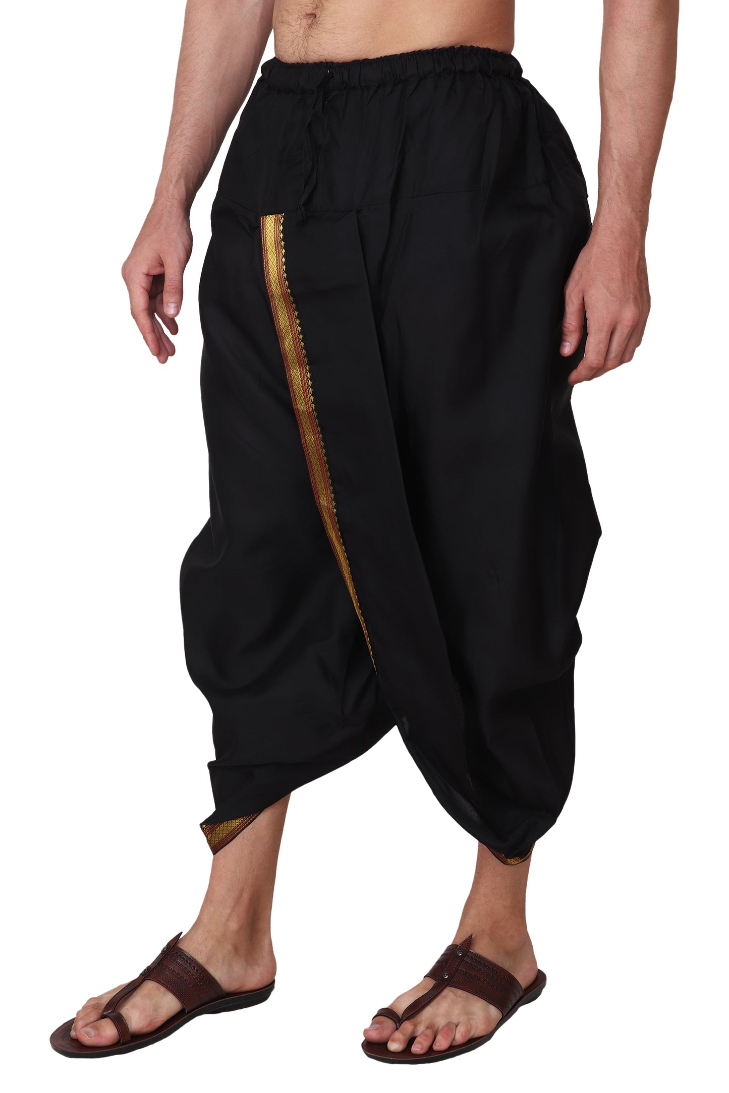 Men's Readymade Elastic Cotton Silk Dhoti for men, Free Size (Ready-to-wear-Dhoti)