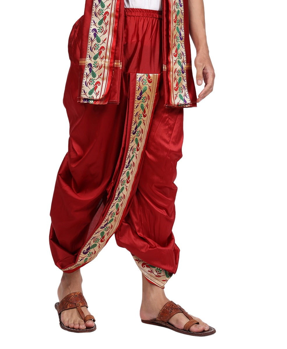 Maroon Silk Dhoti Set - Gent Dhoti Pant