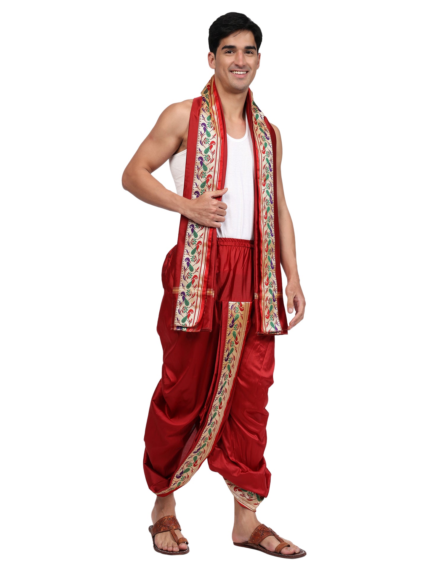 Maroon Silk Dhoti Set - Gent Dhoti Pant