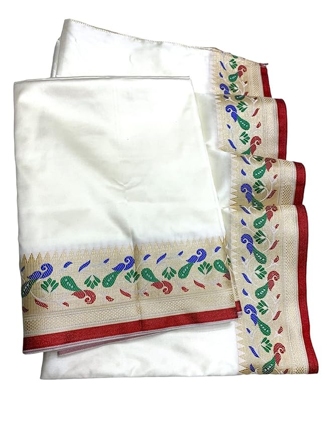 Paithani Mayur Border - Pancha Vesti Mundu Set - Unstitched Dhoti 4.25 Mtr Dhoti with 2.2 Mtr Stole