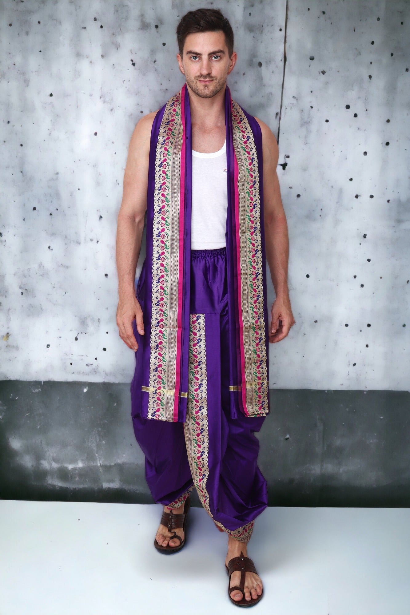 Blue Color - Readymade Dhoti - Paithani Border