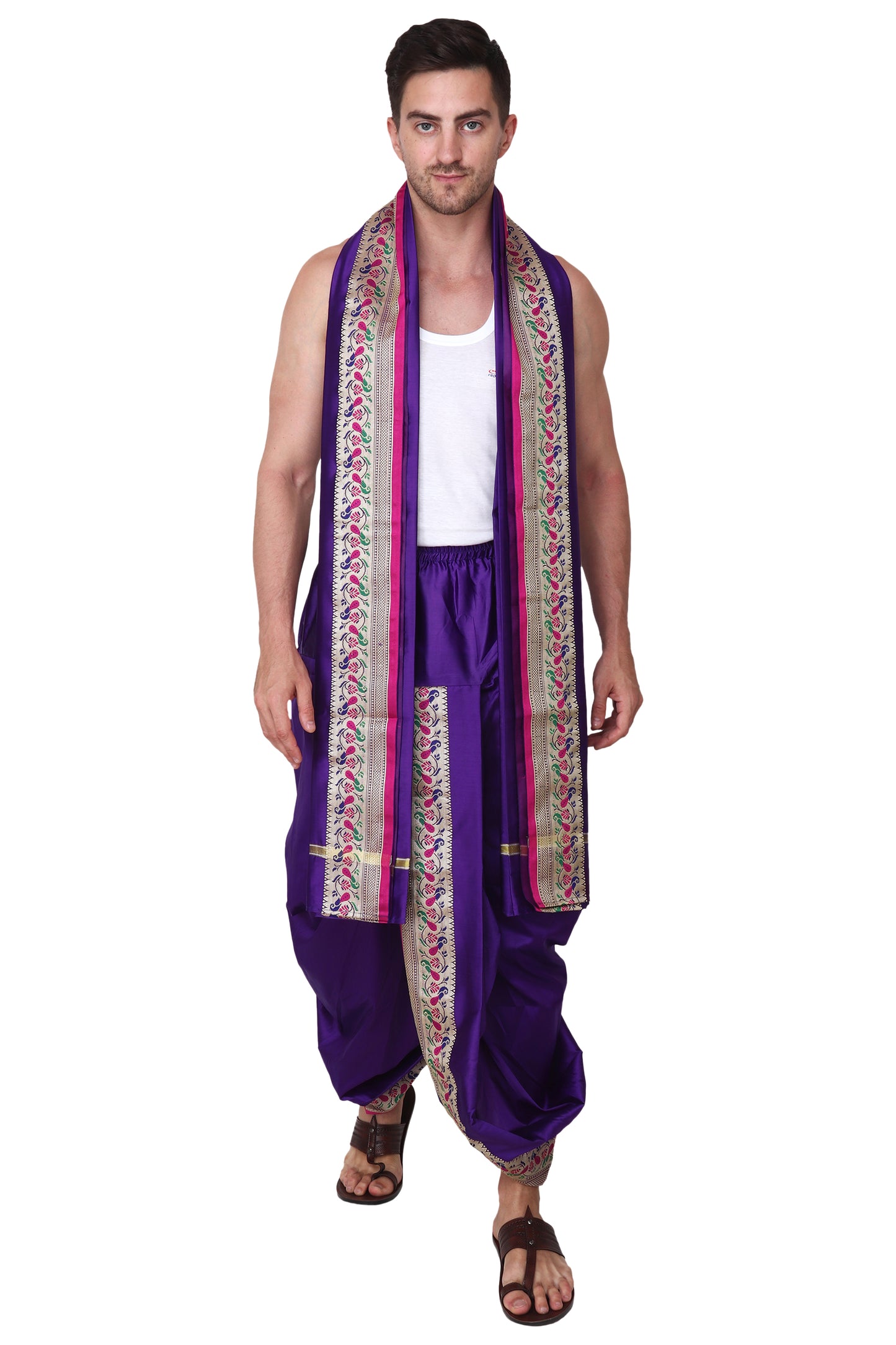 Blue Color - Readymade Dhoti - Paithani Border