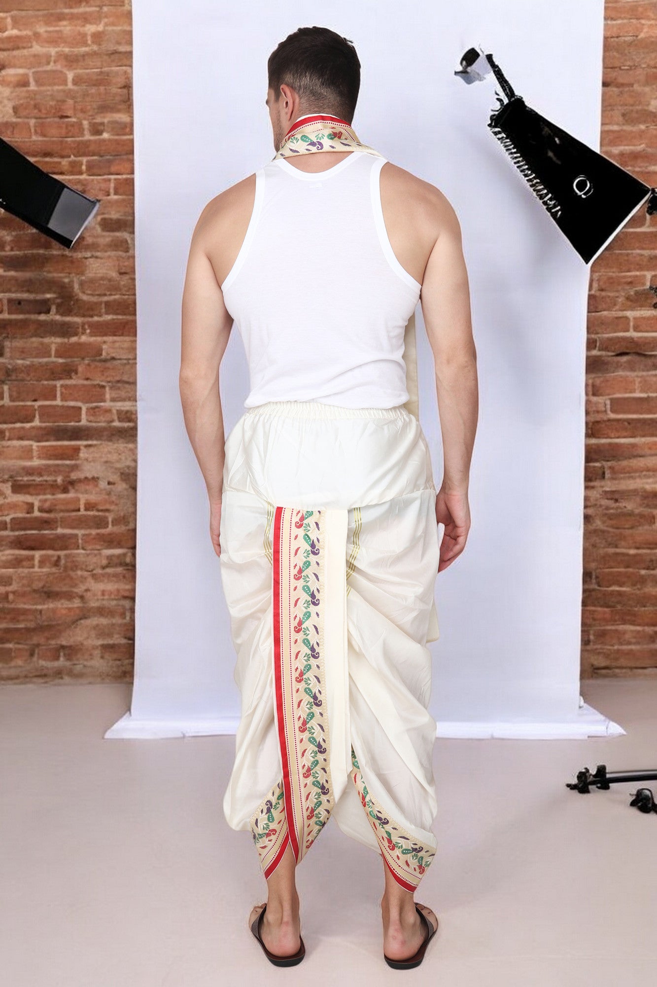 Silk Dhoti Kurta Set for Men with Stole, 3 Piece Set