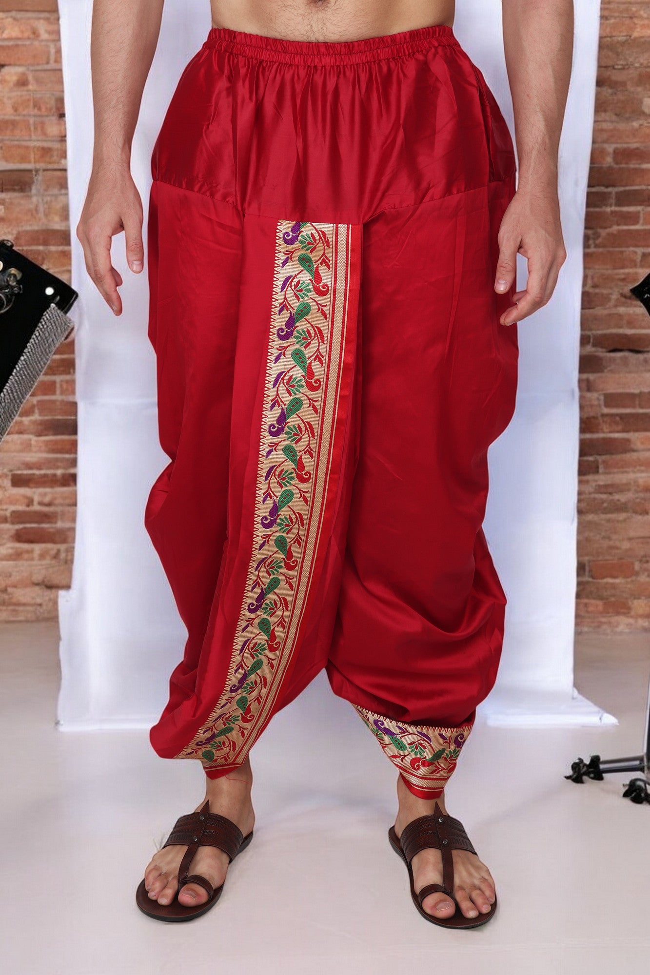 Silk Dhoti Kurta Set for Men with Stole, 3 Piece Set