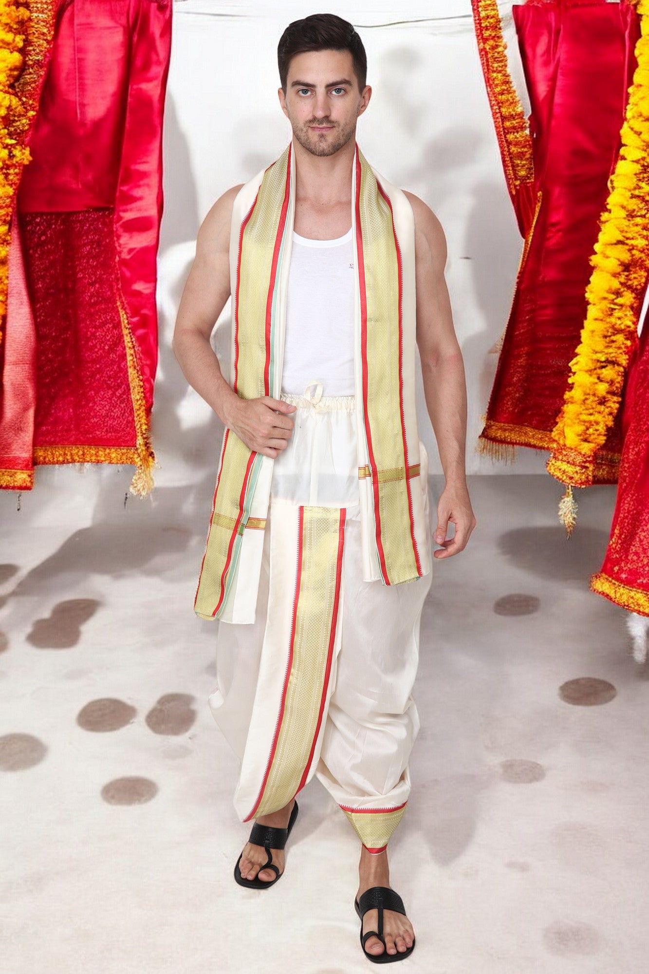 Silk Dhoti for Men - Readymade - Dhoti Angwastra Set