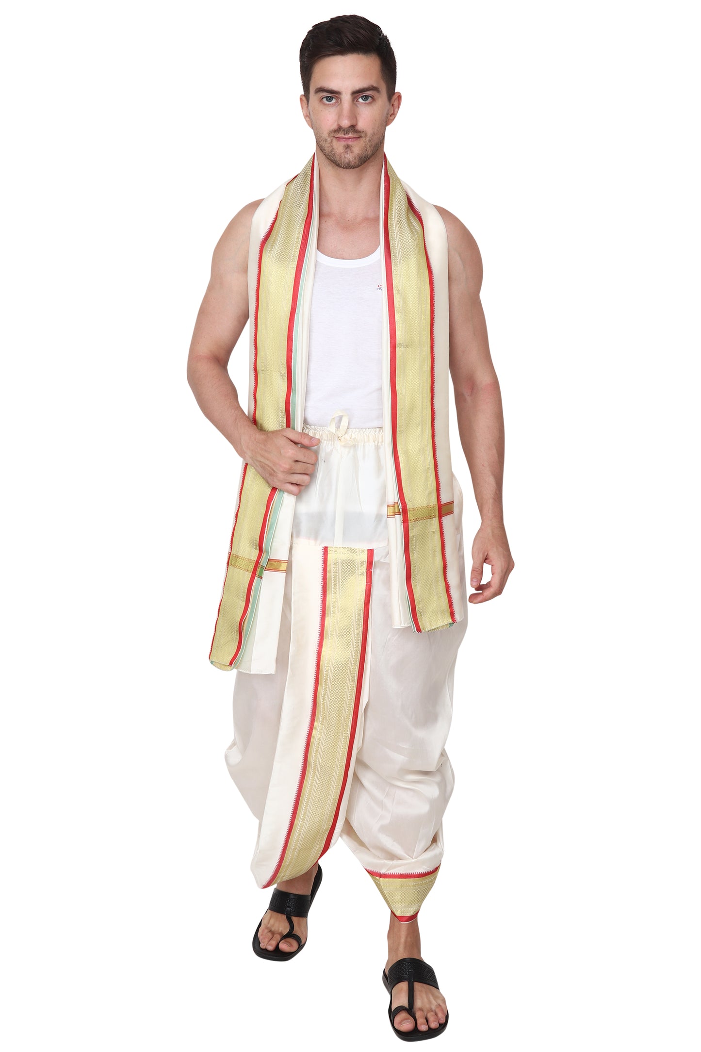 Silk Dhoti for Men - Readymade - Dhoti Angwastra Set