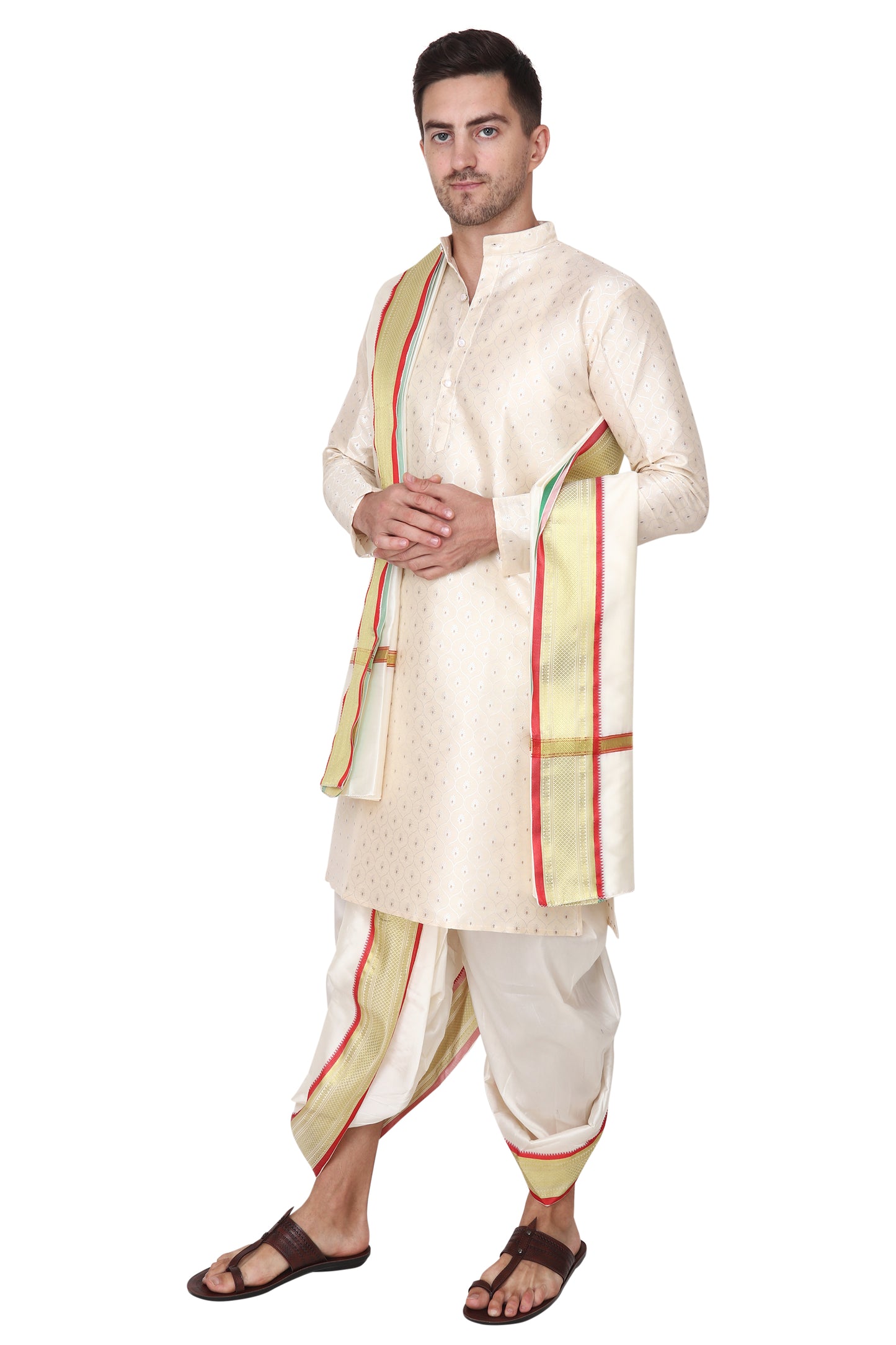 Silk Dhoti for Men - Readymade - Dhoti Angwastra Set