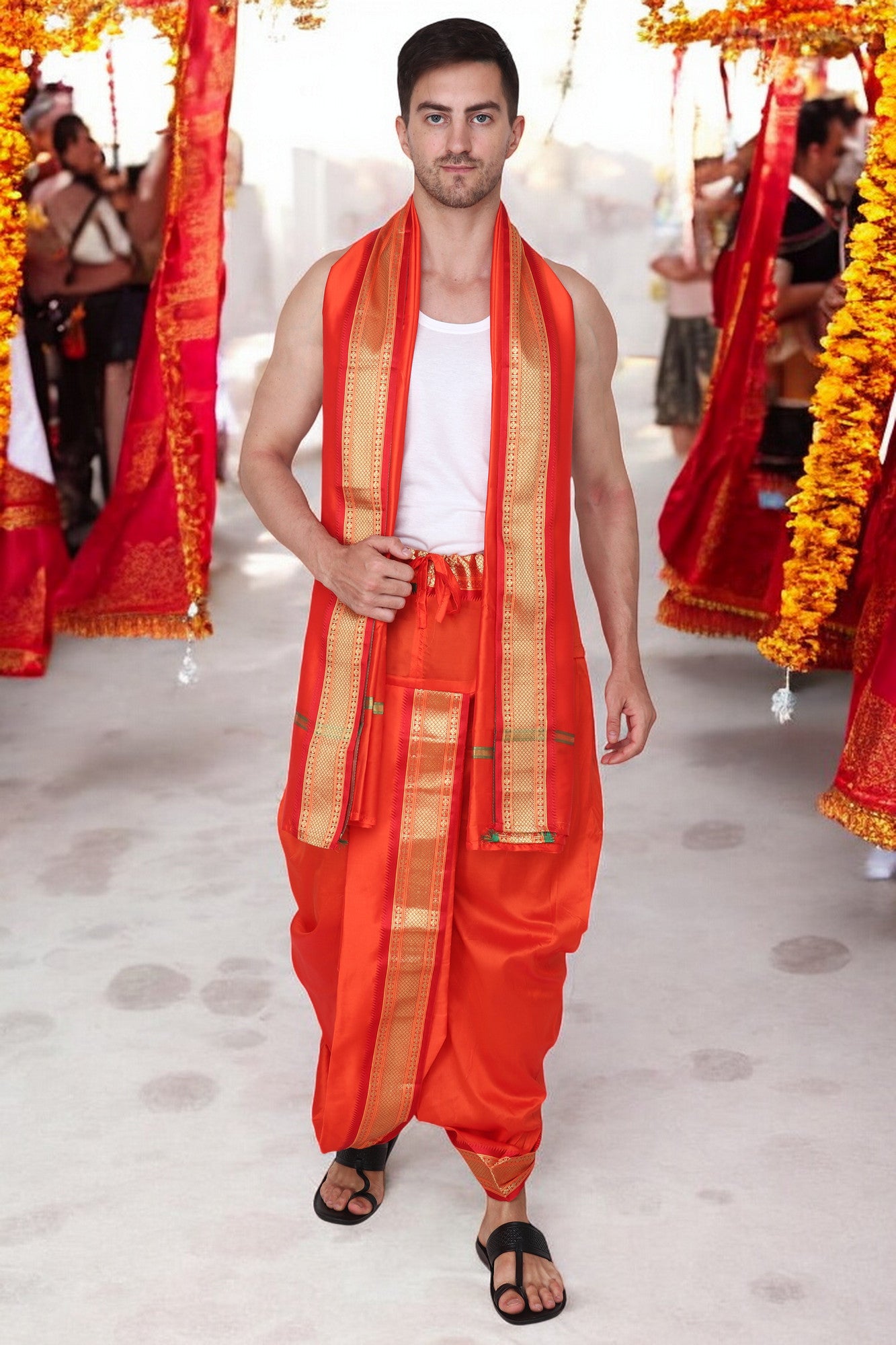 Silk Dhoti for Men - Readymade - Dhoti Angwastra Set