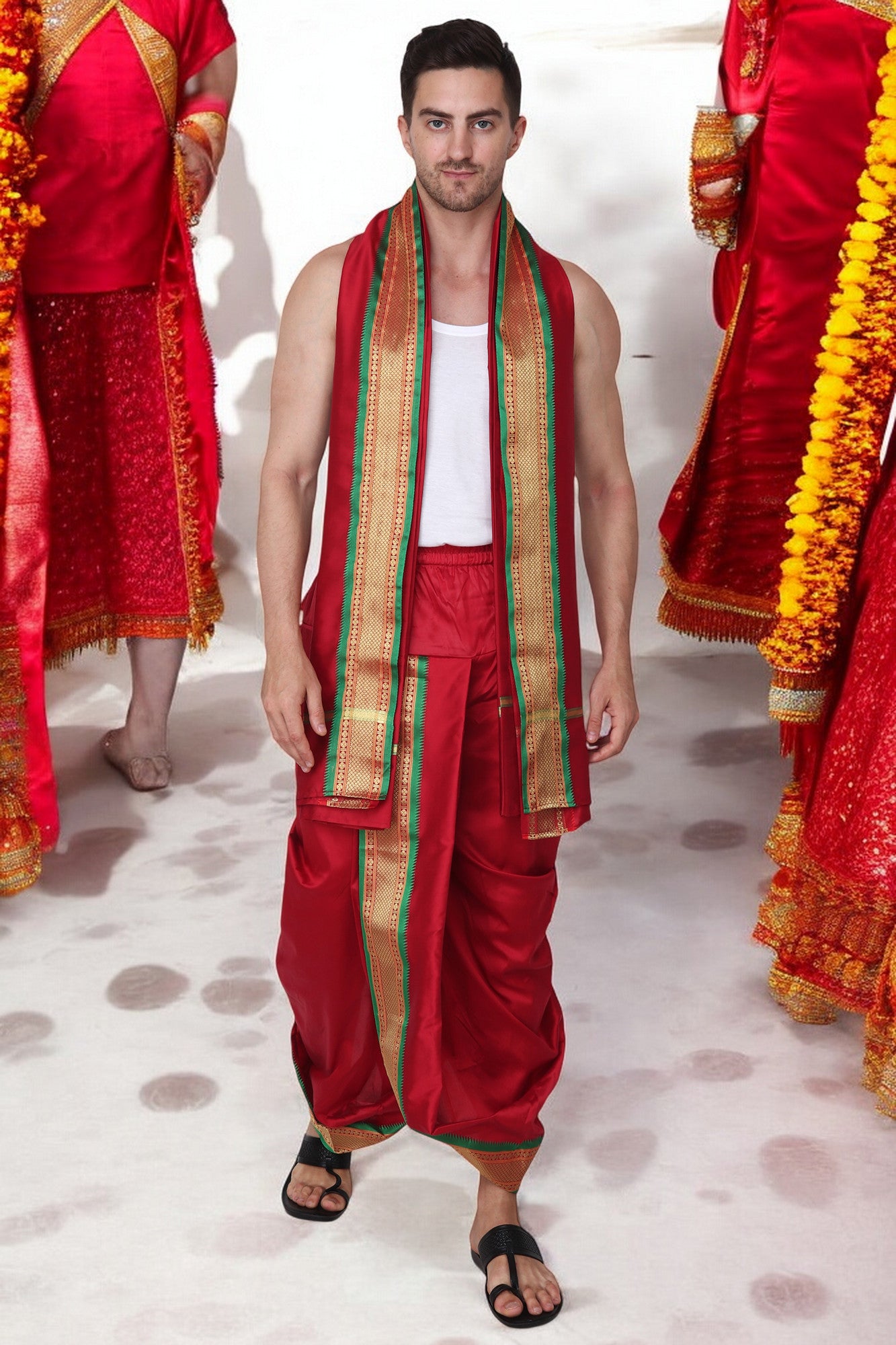 Silk Dhoti for Men - Readymade - Dhoti Angwastra Set