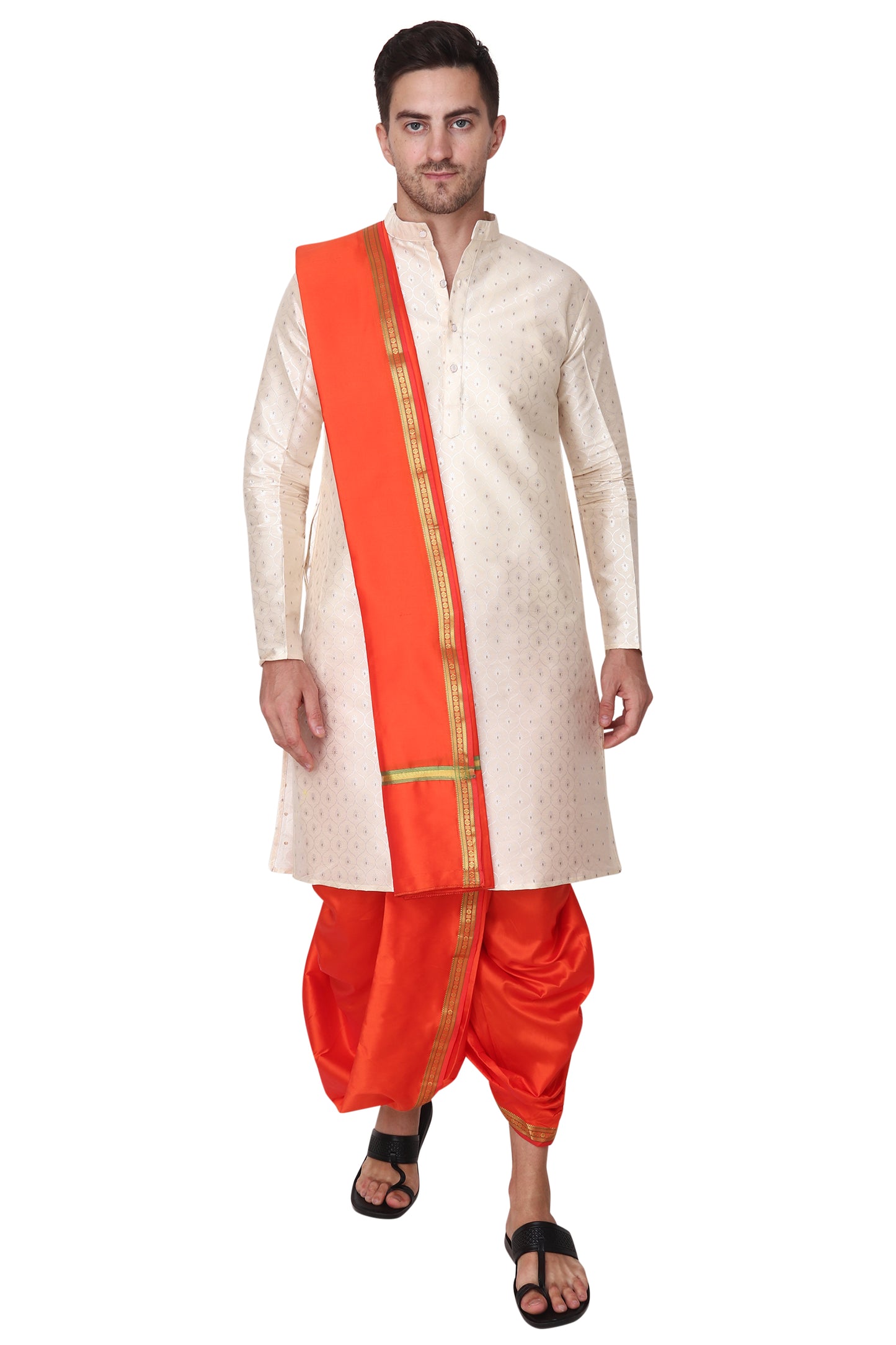 Orange - Bhagwa - Saffron - Dhoti Pant for Men with Angwastra