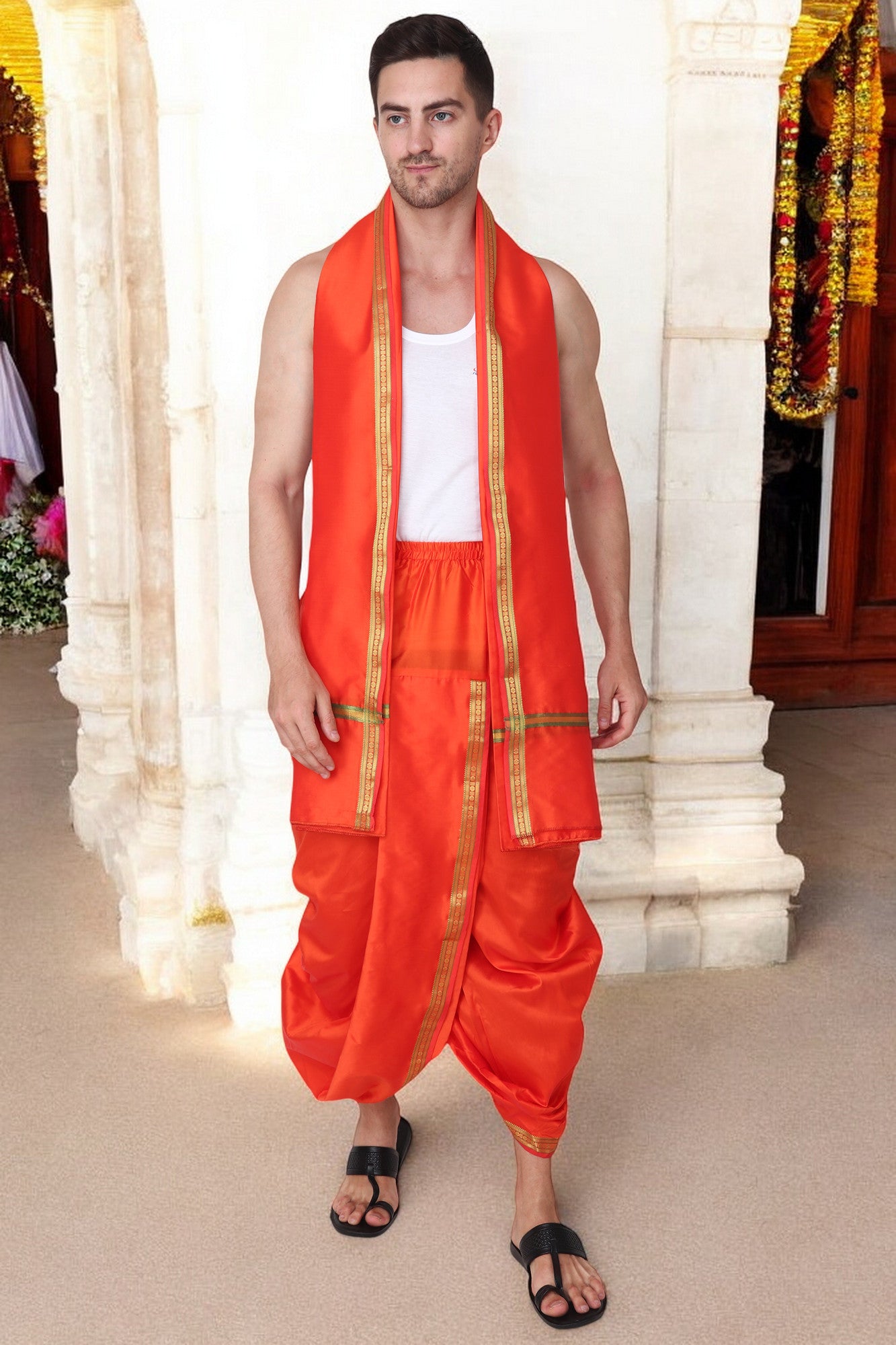 Dhoti Pant for Men - Silk Dhoti with Stole - Ready Dhoti Set