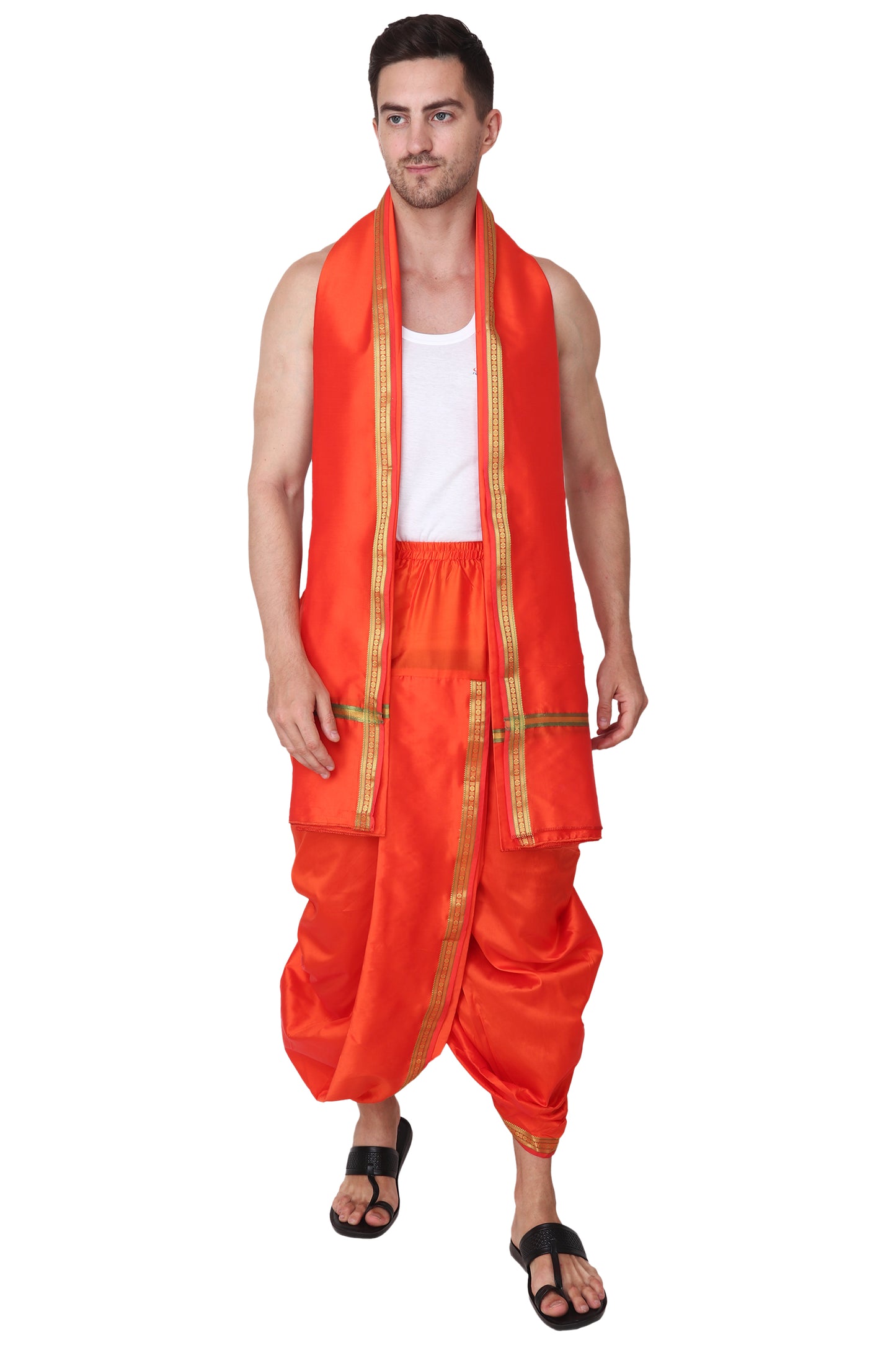 Orange - Bhagwa - Saffron - Dhoti Pant for Men with Angwastra