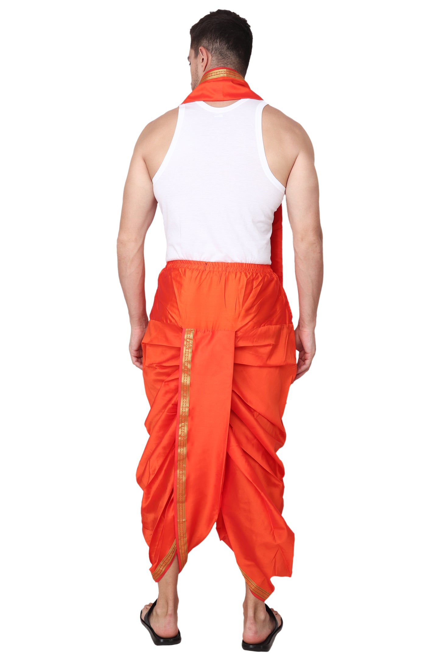 Orange - Bhagwa - Saffron - Dhoti Pant for Men with Angwastra