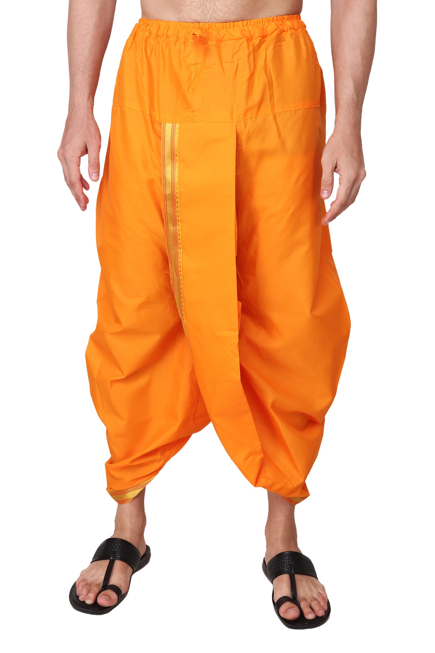 Men's Readymade Elastic Cotton Silk Dhoti for men, Free Size (Ready-to-wear-Dhoti)