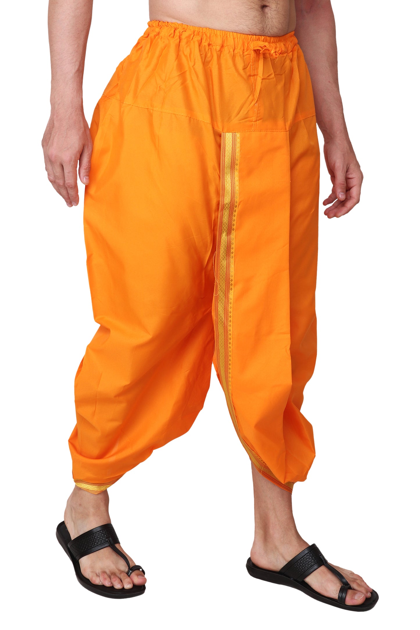 Men's Readymade Elastic Cotton Silk Dhoti for men, Free Size (Ready-to-wear-Dhoti)