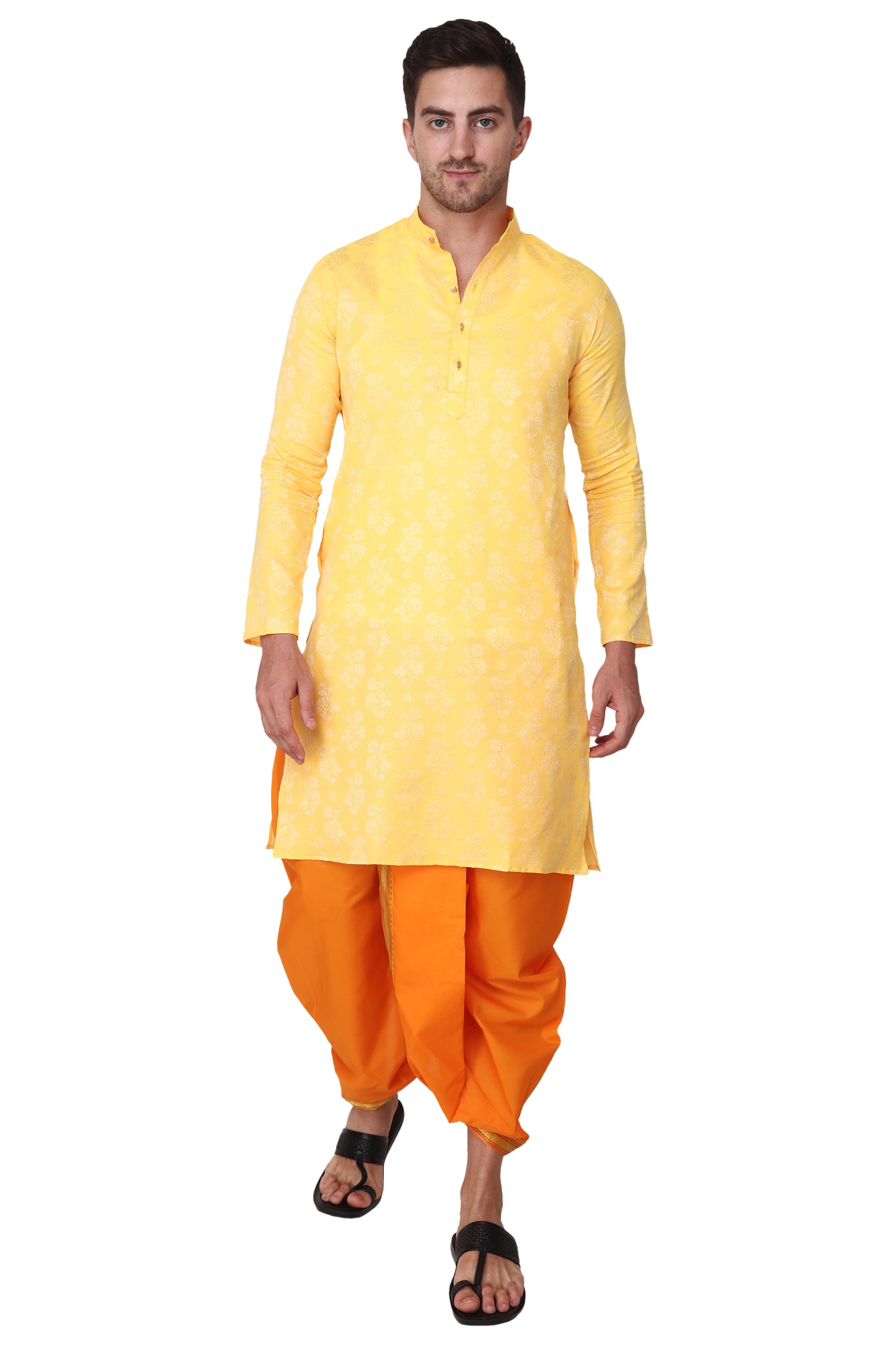 Men's Readymade Elastic Cotton Silk Dhoti for men, Free Size (Ready-to-wear-Dhoti)