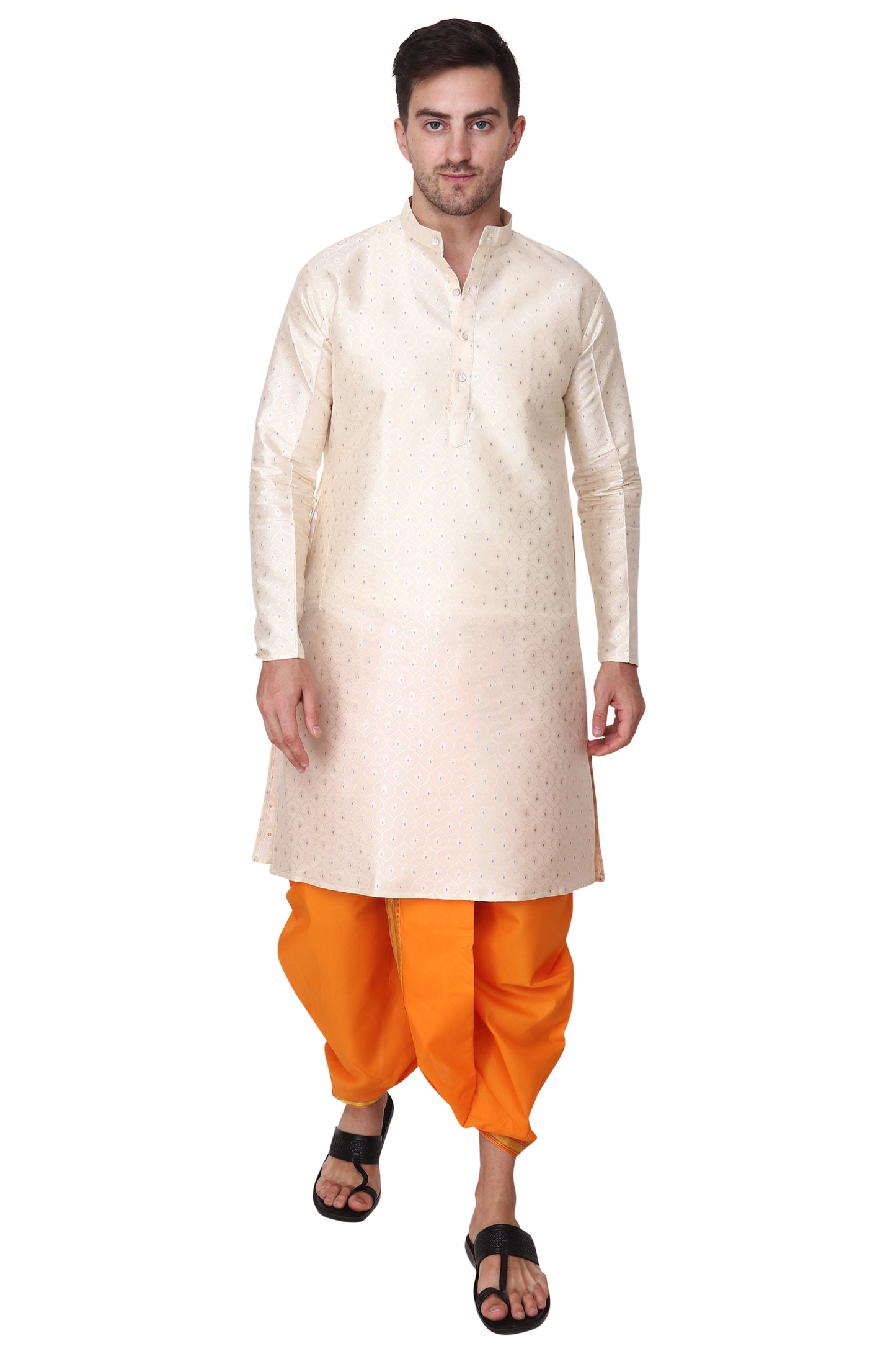 Men's Readymade Elastic Cotton Silk Dhoti for men, Free Size (Ready-to-wear-Dhoti)