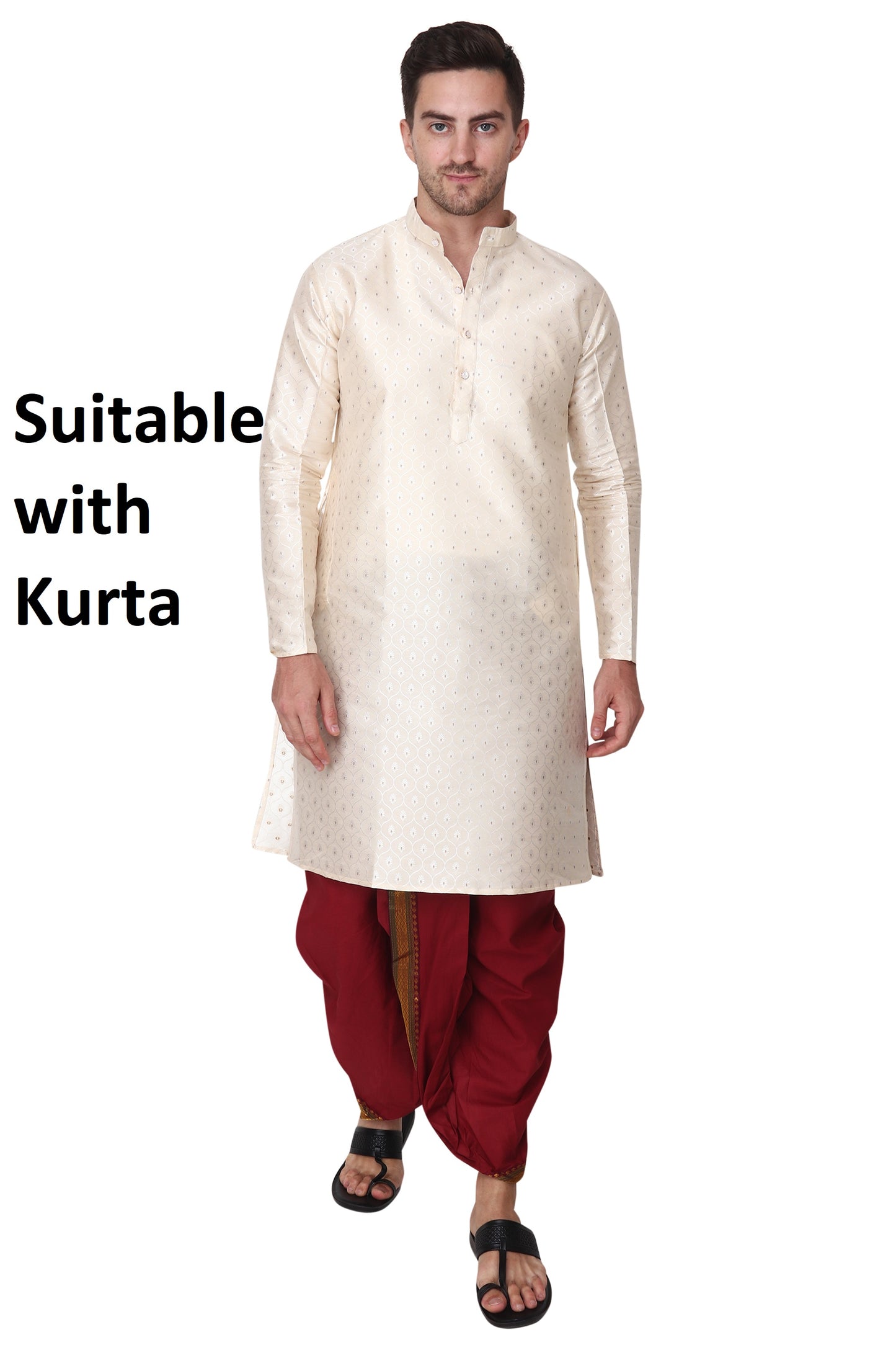 Men's Readymade Elastic Cotton Silk Dhoti for men, Free Size (Ready-to-wear-Dhoti)