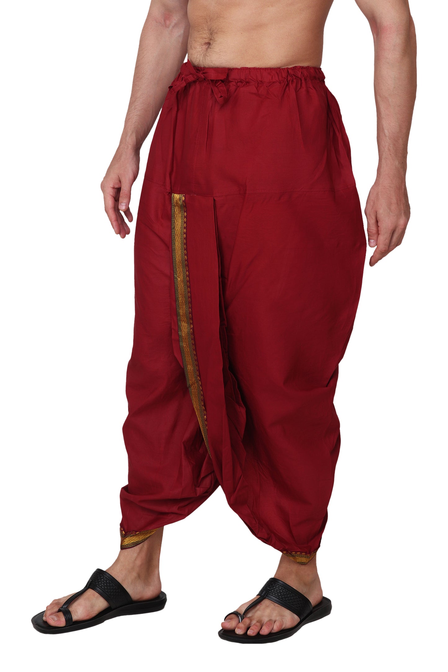 Men's Readymade Elastic Cotton Silk Dhoti for men, Free Size (Ready-to-wear-Dhoti)