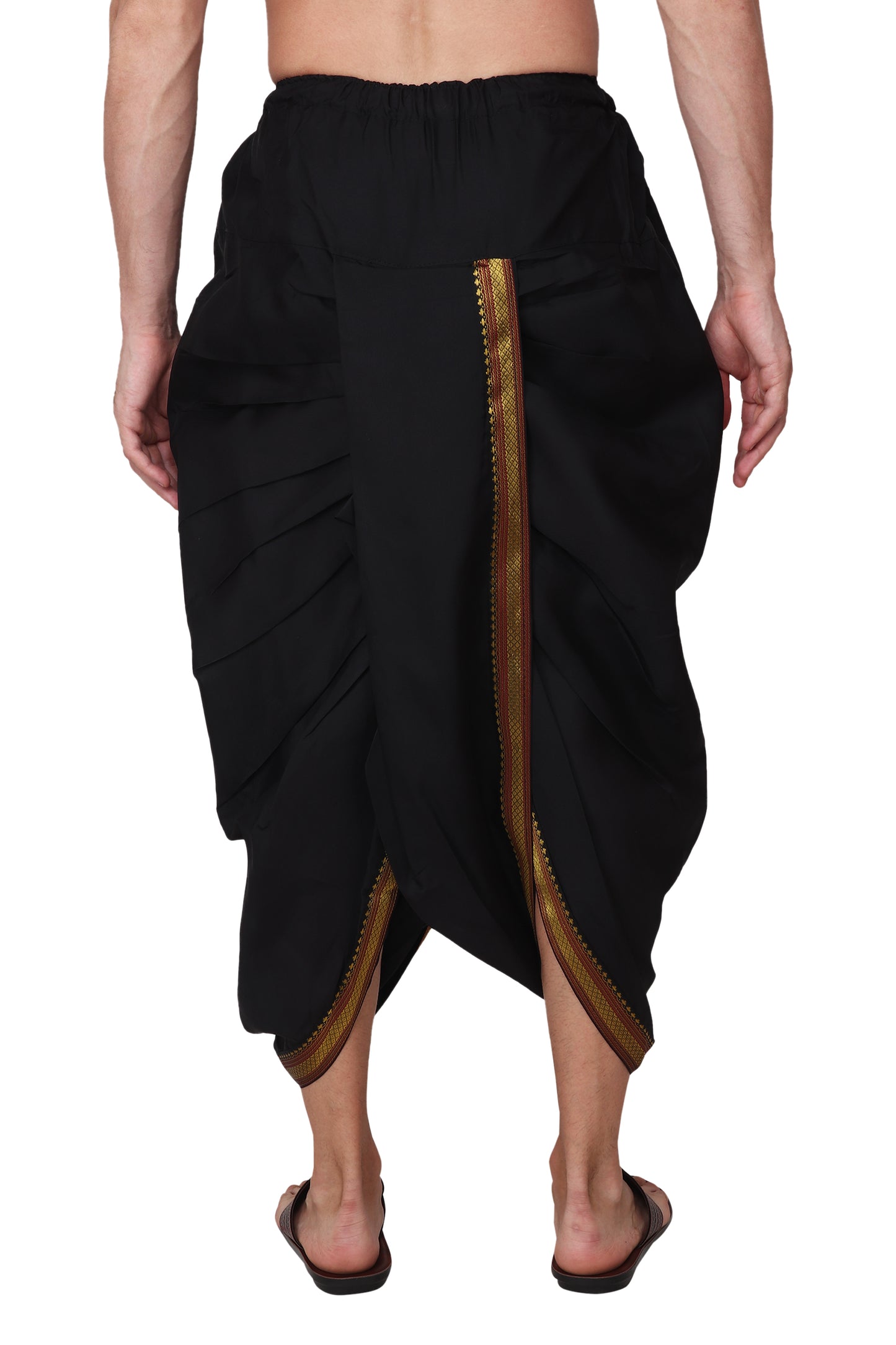 Men's Readymade Elastic Cotton Silk Dhoti for men, Free Size (Ready-to-wear-Dhoti)