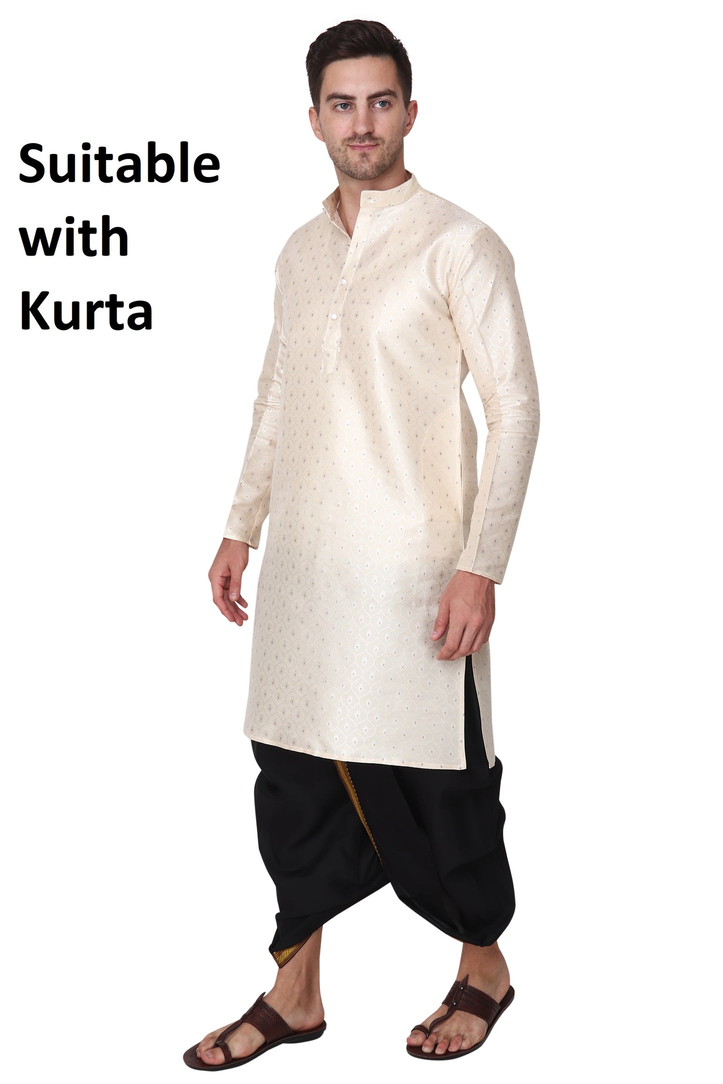 Men's Readymade Elastic Cotton Silk Dhoti for men, Free Size (Ready-to-wear-Dhoti)