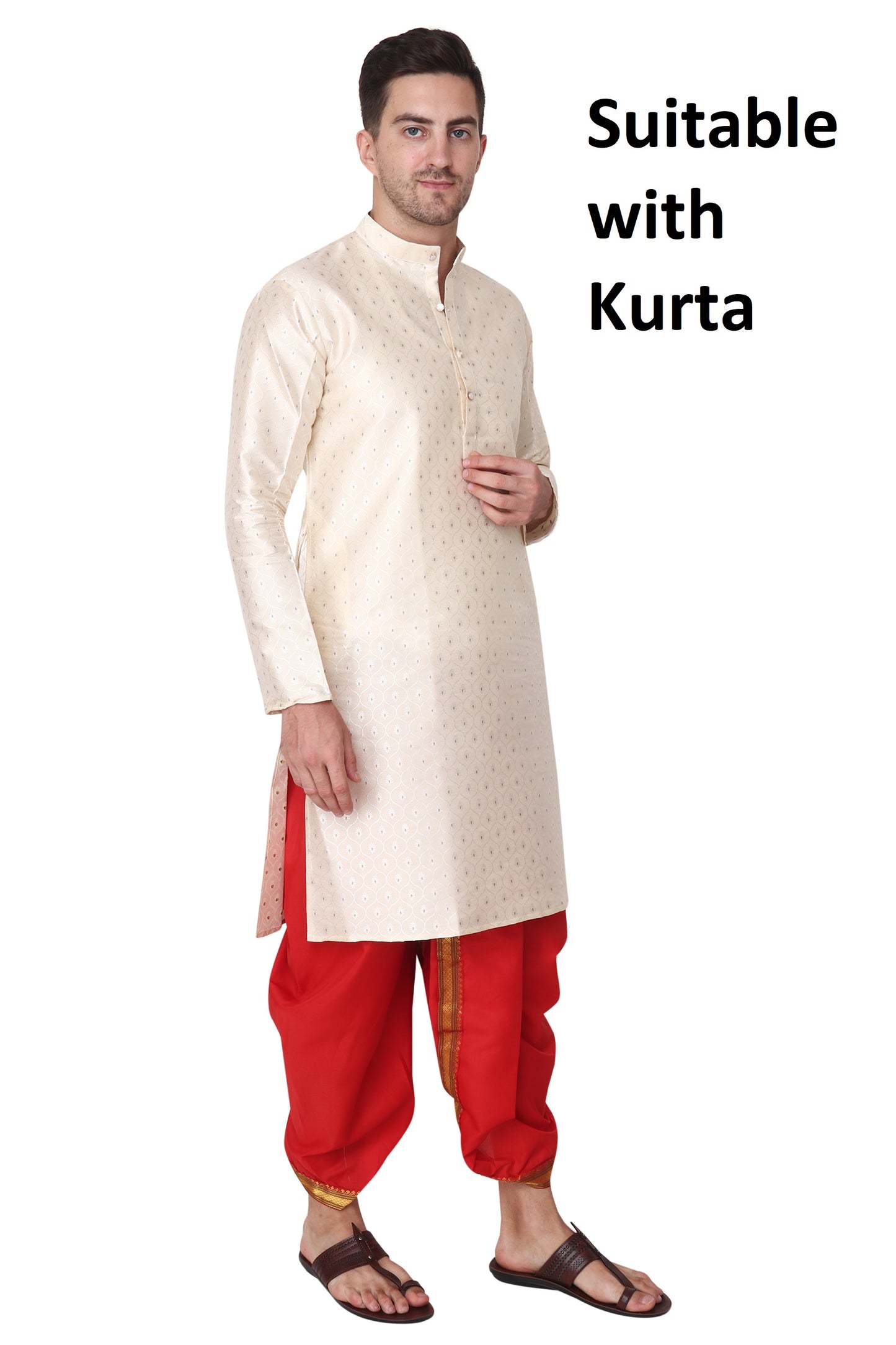 Men's Readymade Elastic Cotton Silk Dhoti for men, Free Size (Ready-to-wear-Dhoti)