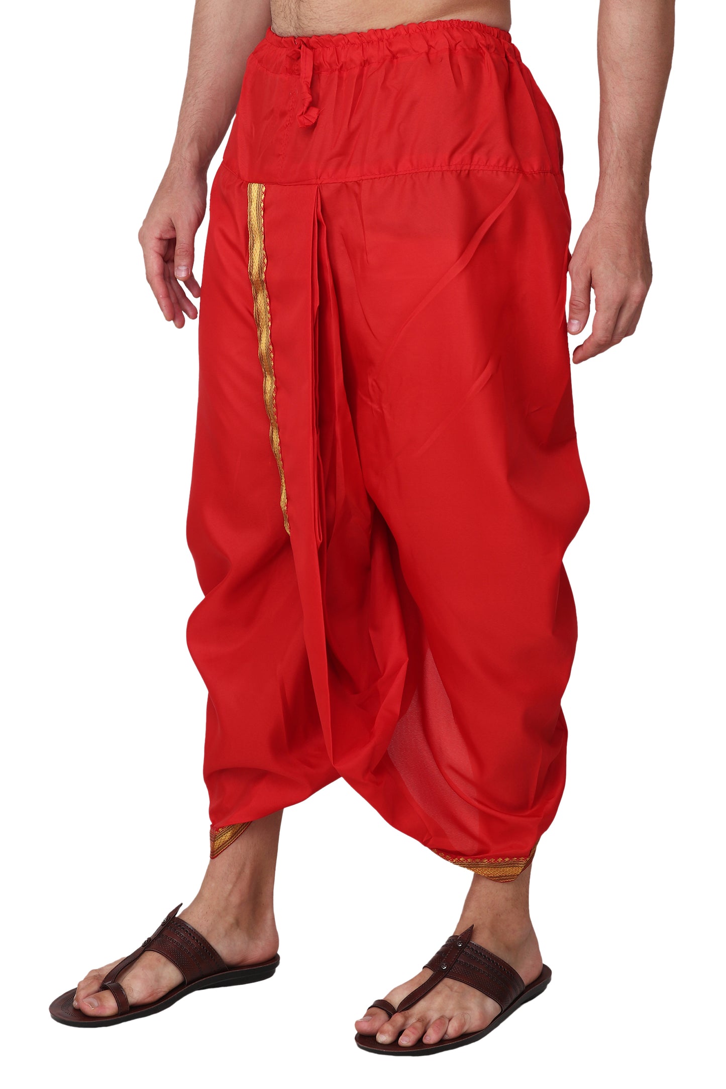 Men's Readymade Elastic Cotton Silk Dhoti for men, Free Size (Ready-to-wear-Dhoti)